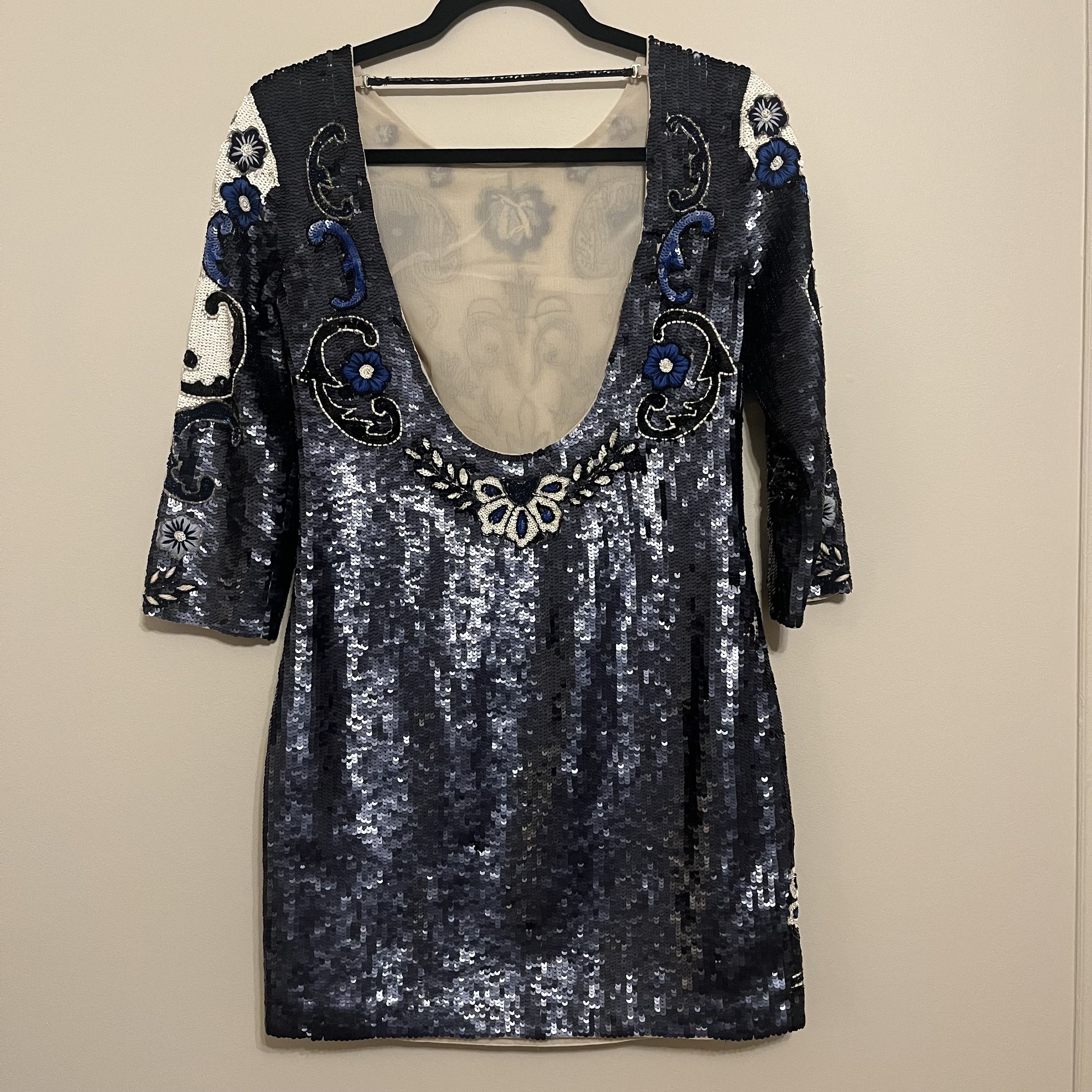 For Love & Lemons Needle & Thread Midnight Floral Sequin Mini Dress Size XS / US 0-2 / IT 36-38 - 3 Thumbnail