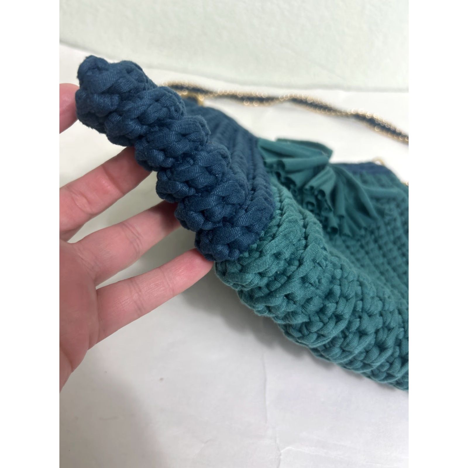 J Brand Salted Brand Knit Shoulder Bag Teal 10.5x8x1 Small Women Cotton Knit Shoulder Bag Teal Green Size ONE SIZE - 6 Thumbnail