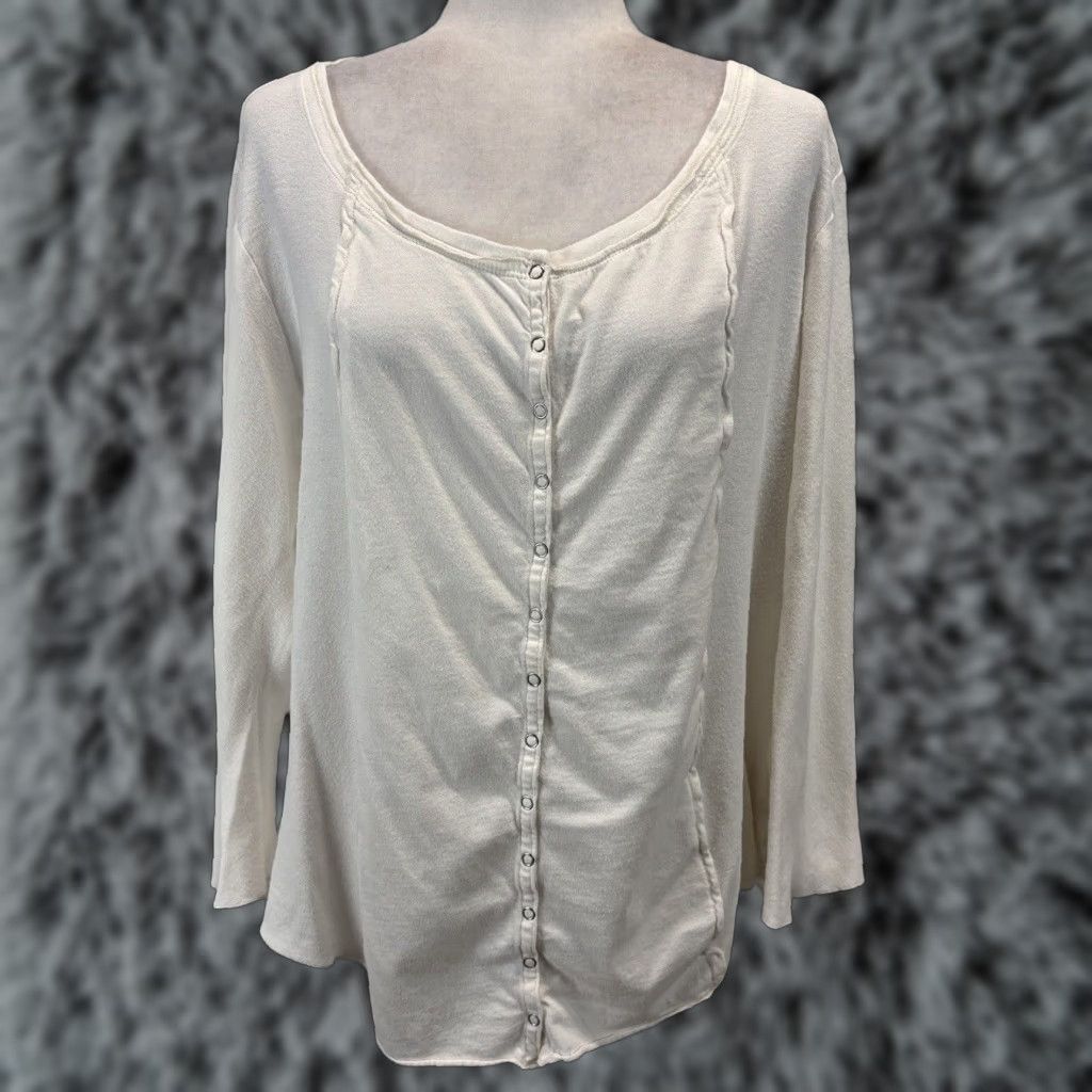 Soft Surroundings VINTAGE Soft Surroundings Women's Casual Long Sleeve Snap Front Top Shirt 1X Ivory Cotton Blend Plus Size Size XL / US 12-14 / IT 48-50 - 1 Thumbnail