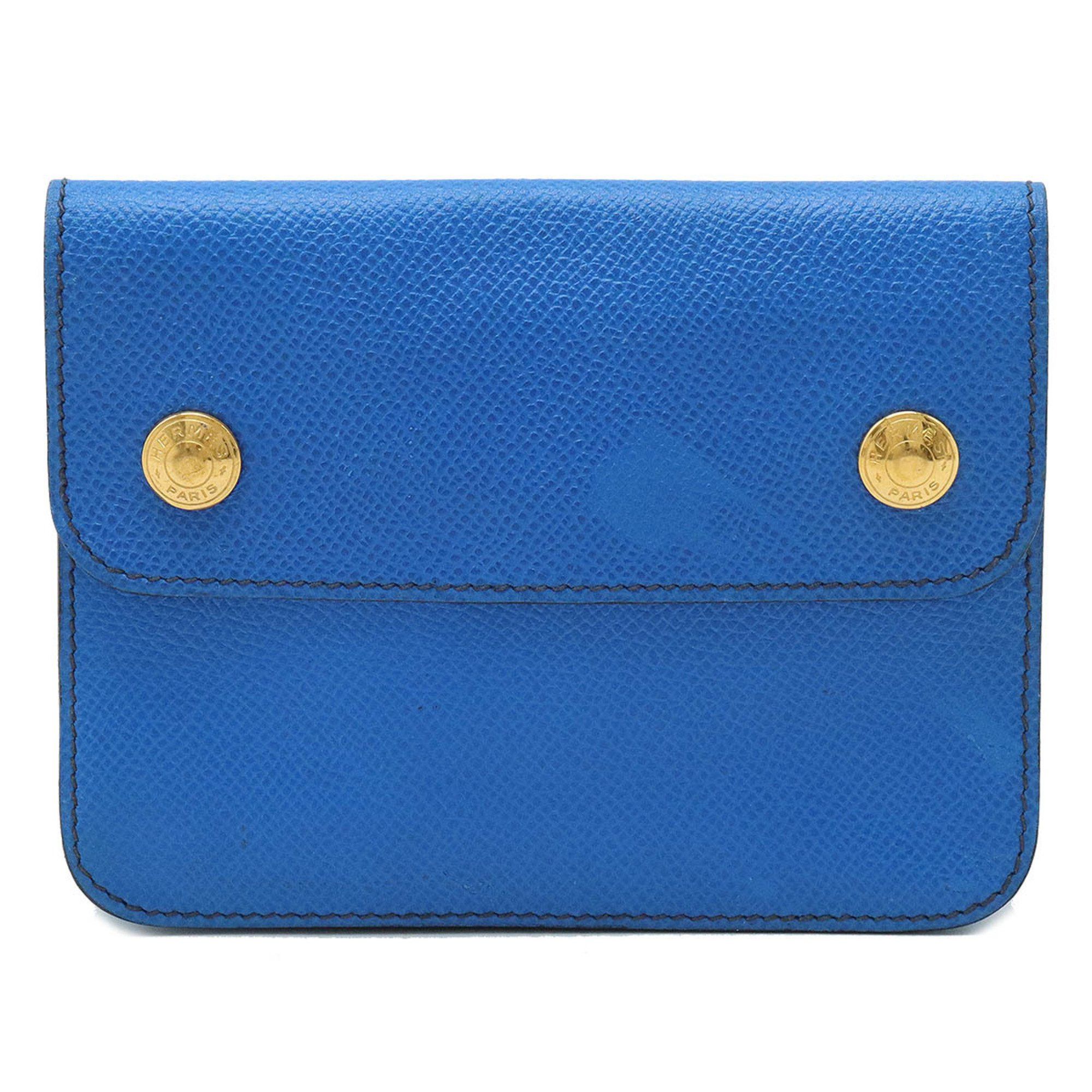 image of Hermes Pochette Green Waist Pouch Bag Cushvel Leather Blue ○T Engraved, Women's