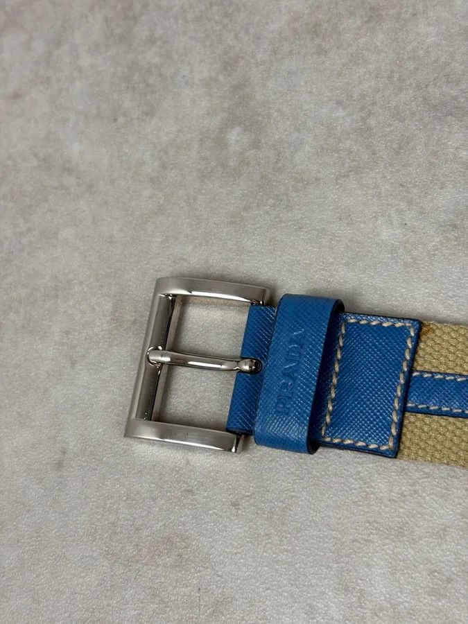 Prada 2000s Prada Beige Canvas & Blue Leather Belt Size ONE SIZE - 4 Thumbnail