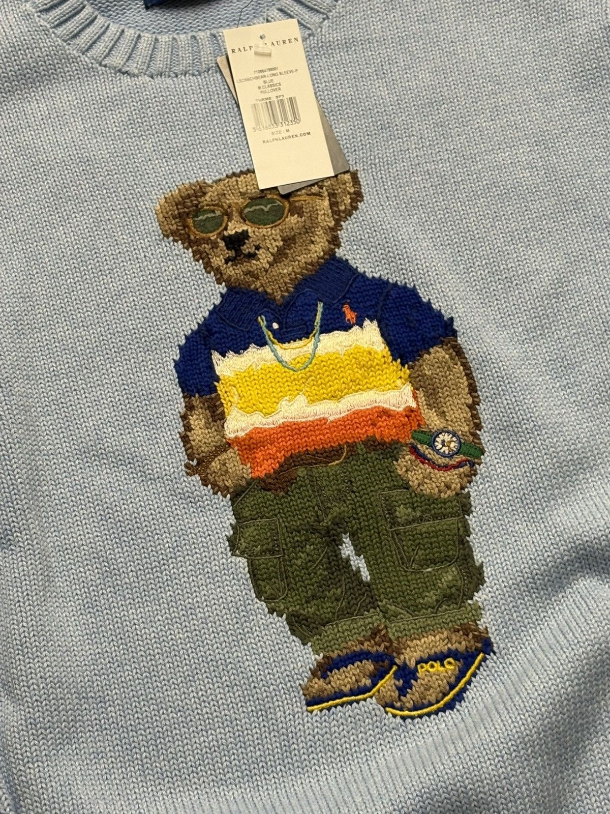Polo Ralph Lauren Light blue Cotton Knit Sweater Ralph Lauren Bear Men M New Size US M / EU 48-50 / 2 - 2 Thumbnail