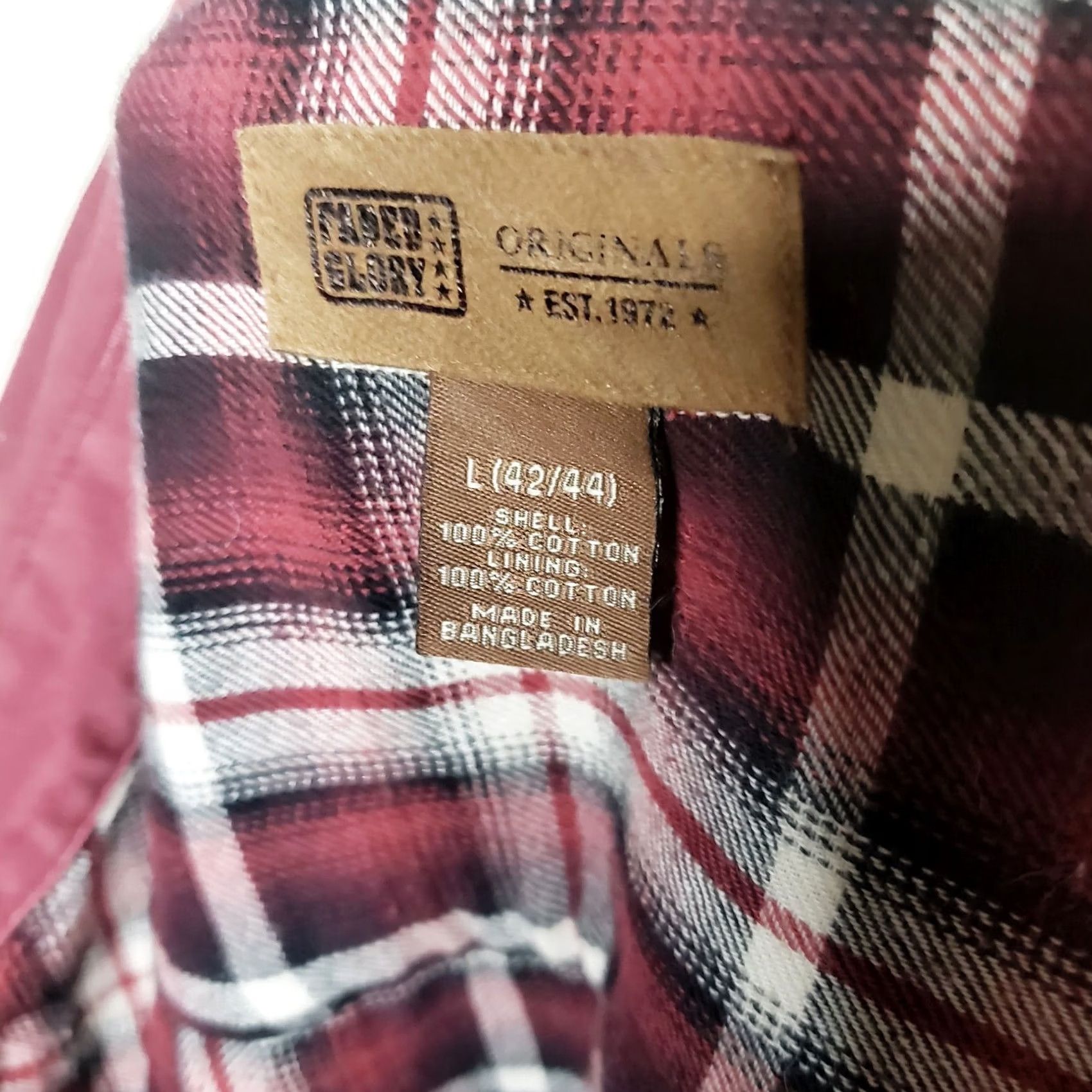 Faded Glory VINTAGE Faded Glory Flannel Lined Canvas Shirt Barn Jacket Mens L 42/44 Red Plaid Cotton Shell Snap Front Size US L / EU 52-54 / 3 - 7 Thumbnail