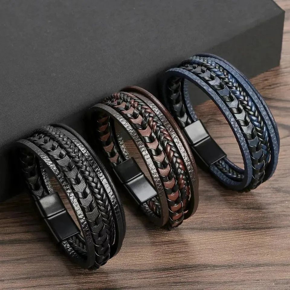 Other 3 Pcs Multi Layered Vintage Leather Rope Braided Bracelet Size ONE SIZE - 1 Thumbnail