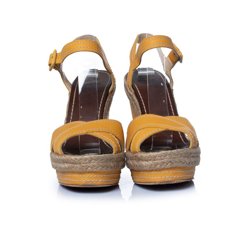 Christian Louboutin Christian Louboutin, ochre leather wedge sandals Size US 10 / IT 40 - 6 Thumbnail