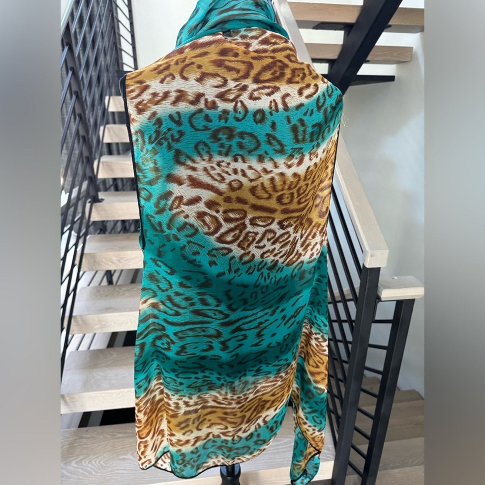 Other Chiffon kaftan tunic poncho beach coverup Leopard Teal Scarf Size ONE SIZE - 6 Thumbnail
