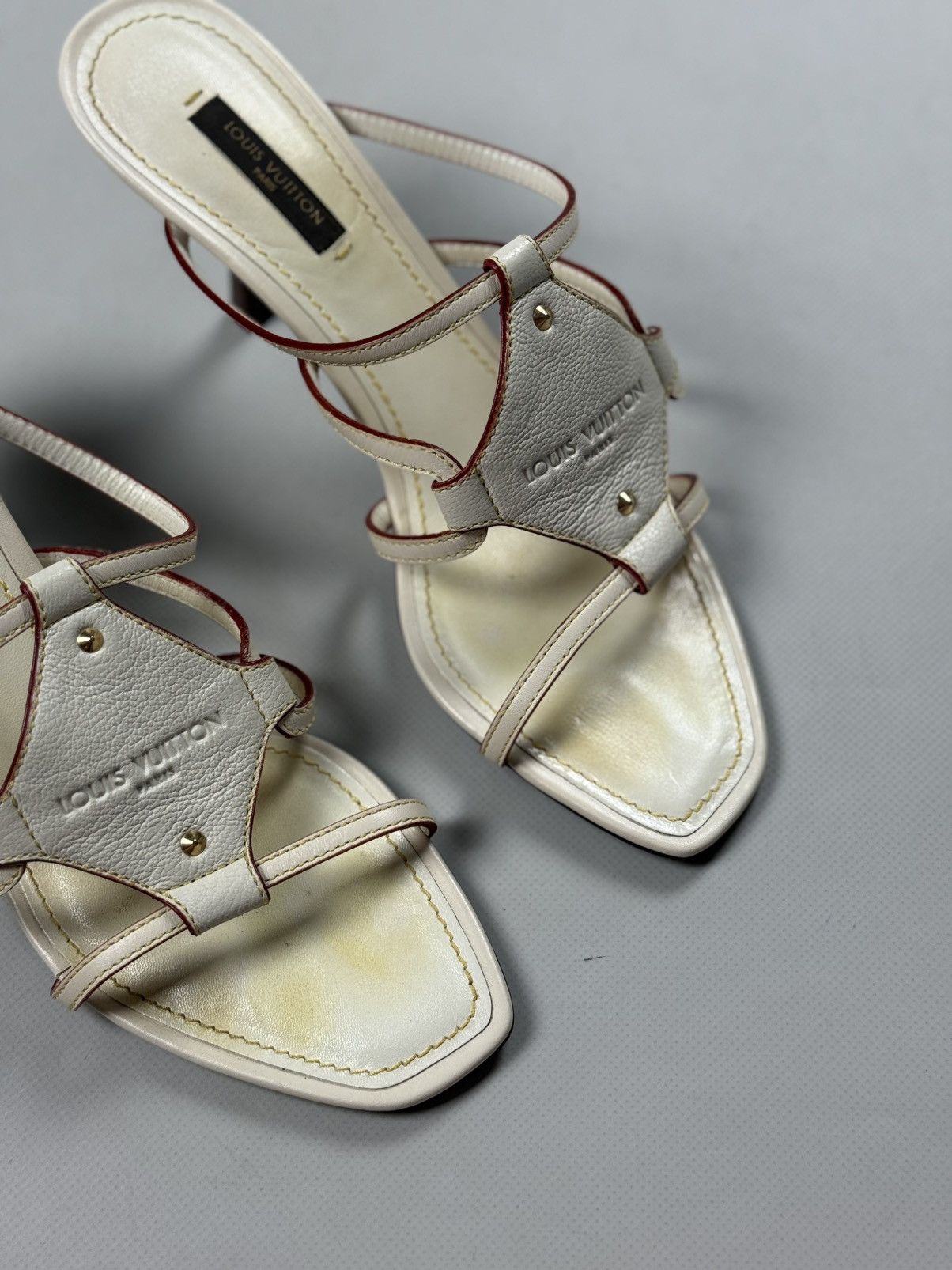 Louis Vuitton Louis Vuitton Cream Leather VTG Ankle Strap Heels Sandals Size US 8 / IT 38 - 3 Thumbnail