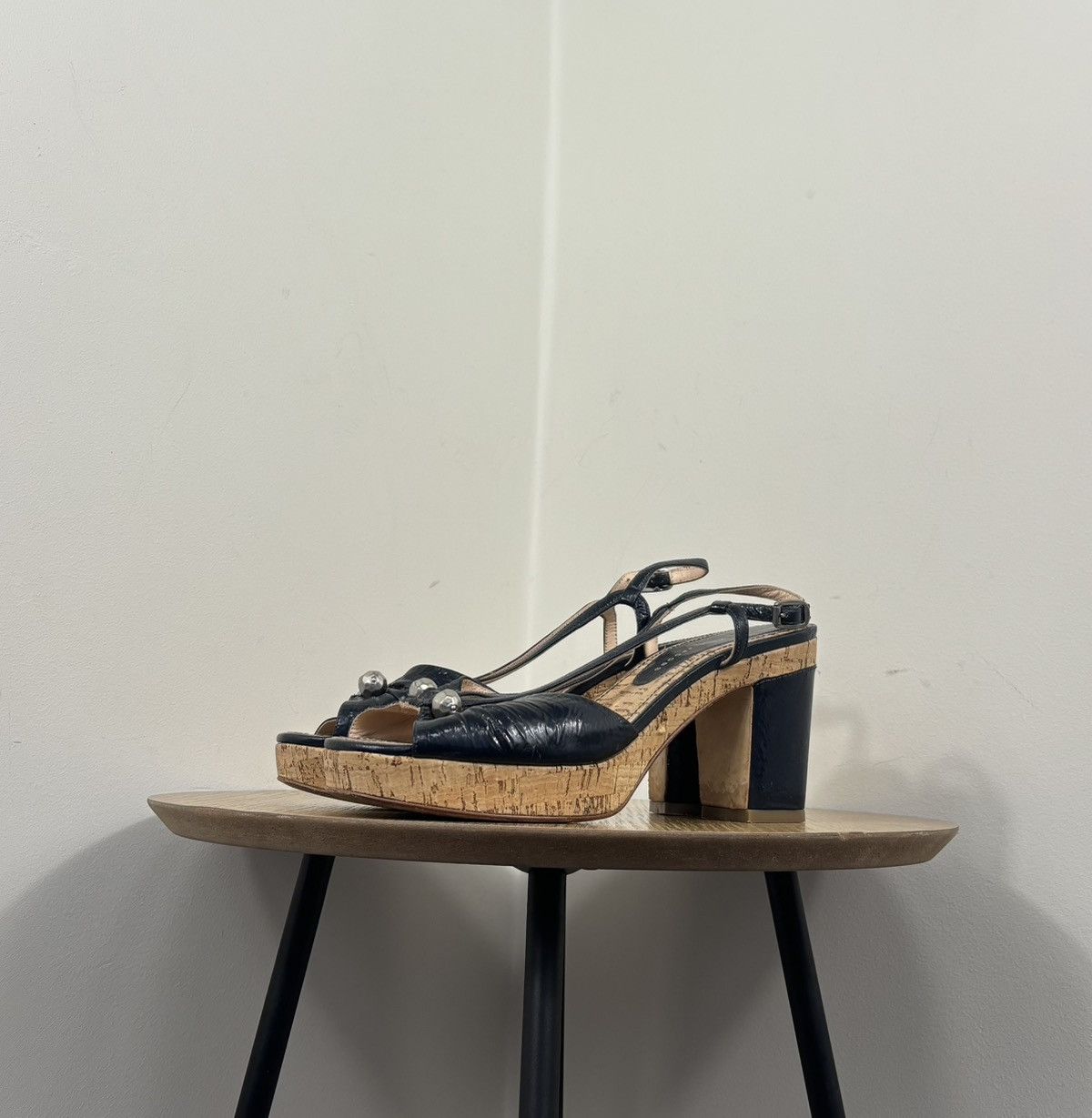 Marc by Marc Jacobs Marc By Marc Jacobs Navy Leather Cork Block Heel Sandals Size US 9.5 / IT 39.5 - 9 Thumbnail