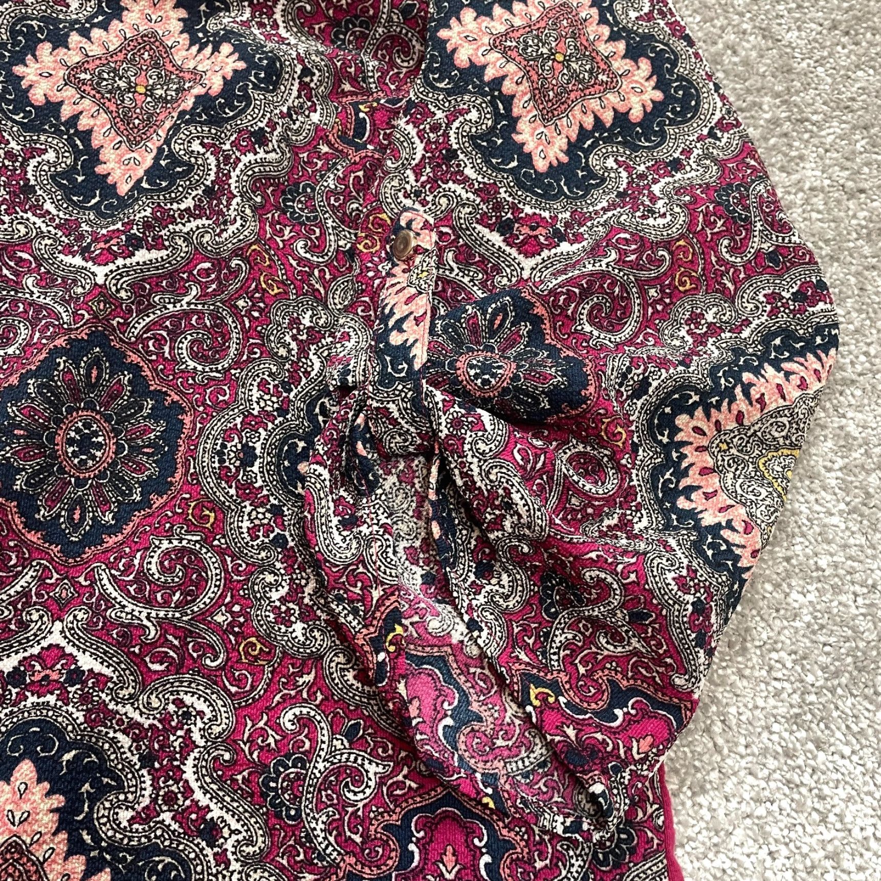 Vintage Dina and Ariel Blouse Top Womens 1X Dark Red Jacobean Long Sleeve V Neck Ladies Size XL / US 12-14 / IT 48-50 - 4 Thumbnail