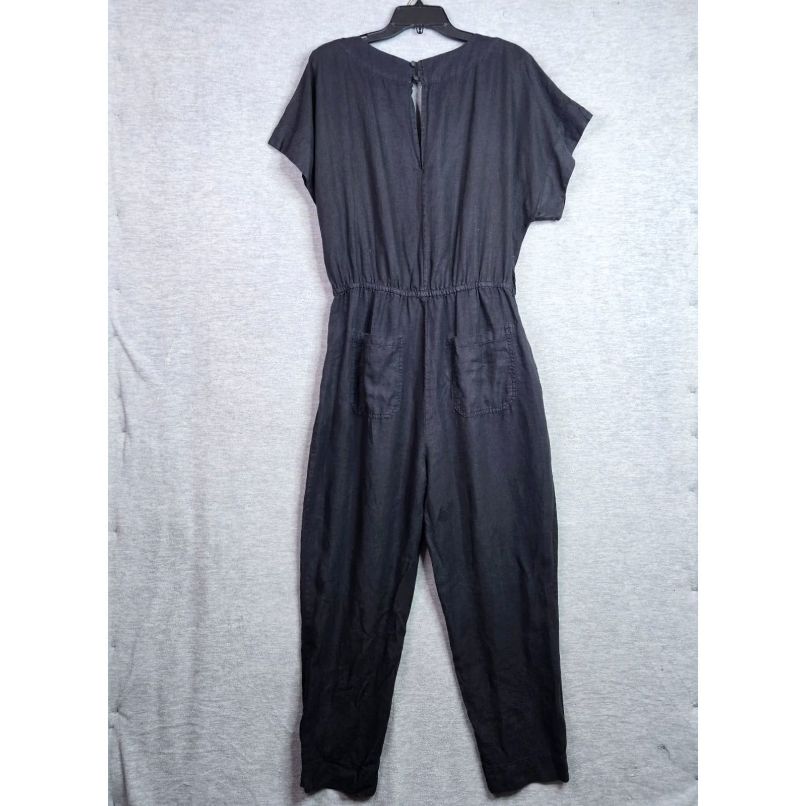 Joie Joie Women's Black Tie Waist Linen Short Sleeve Jumpsuit L Size 36" / US 14 / IT 50 - 3 Thumbnail