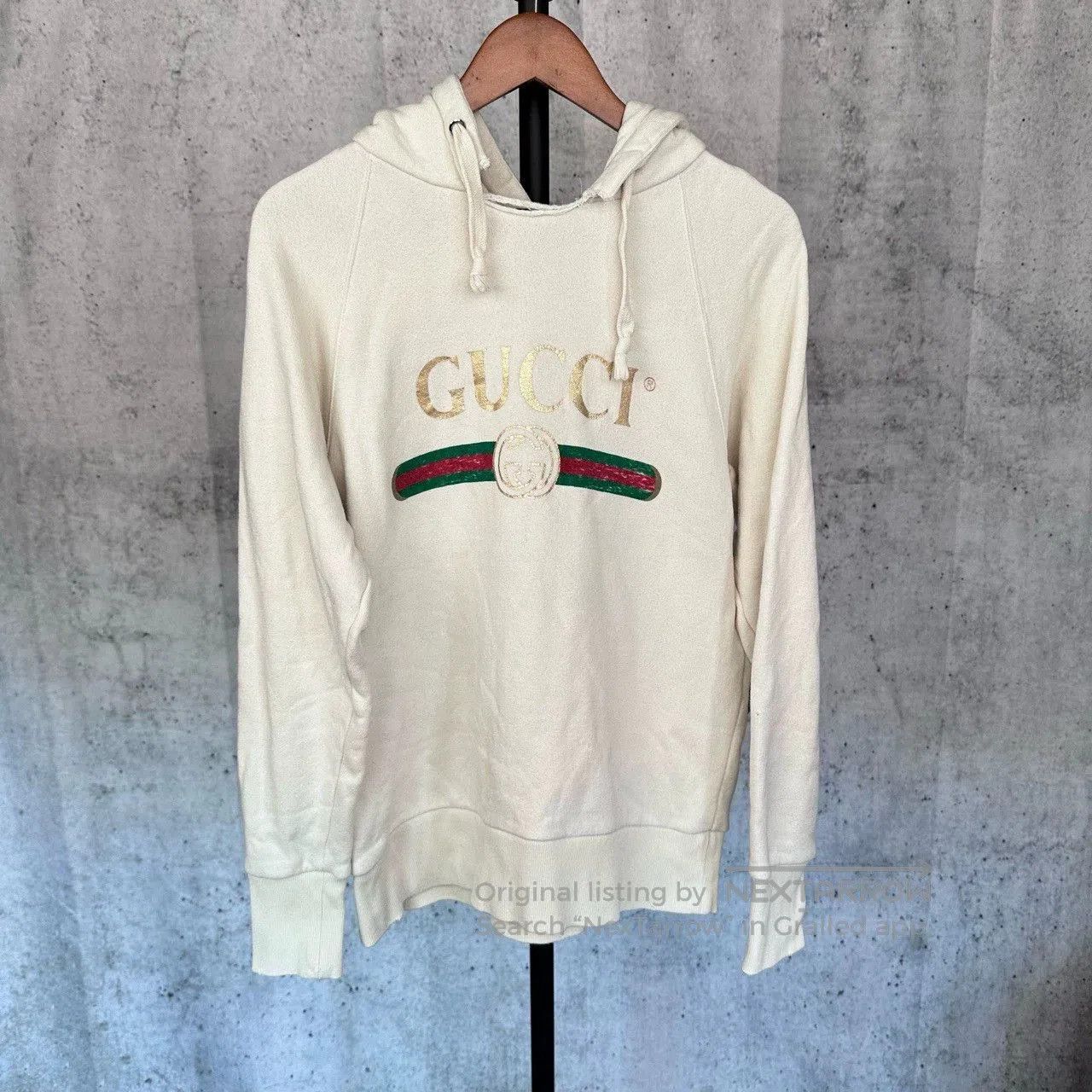 gucci ivory logo hoodie with dog embroidery.