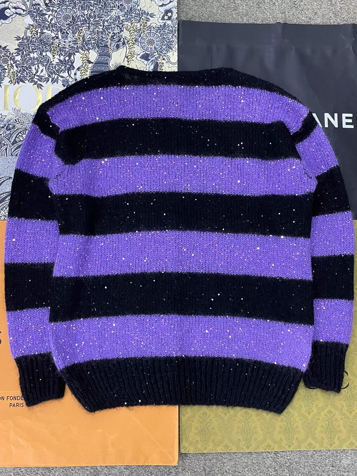 Miu Miu MIU MIU Purple-Black Colorblock Sequin-Stripe Sweater 38 Size XS / US 0-2 / IT 36-38 - 3 Thumbnail