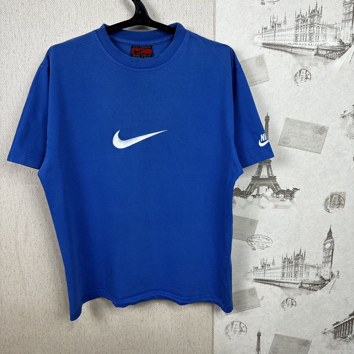 Nike × Vintage Vintage 90s Nike Premier T shirt Blue Centre Logo M Size US M / EU 48-50 / 2 - 5 Thumbnail