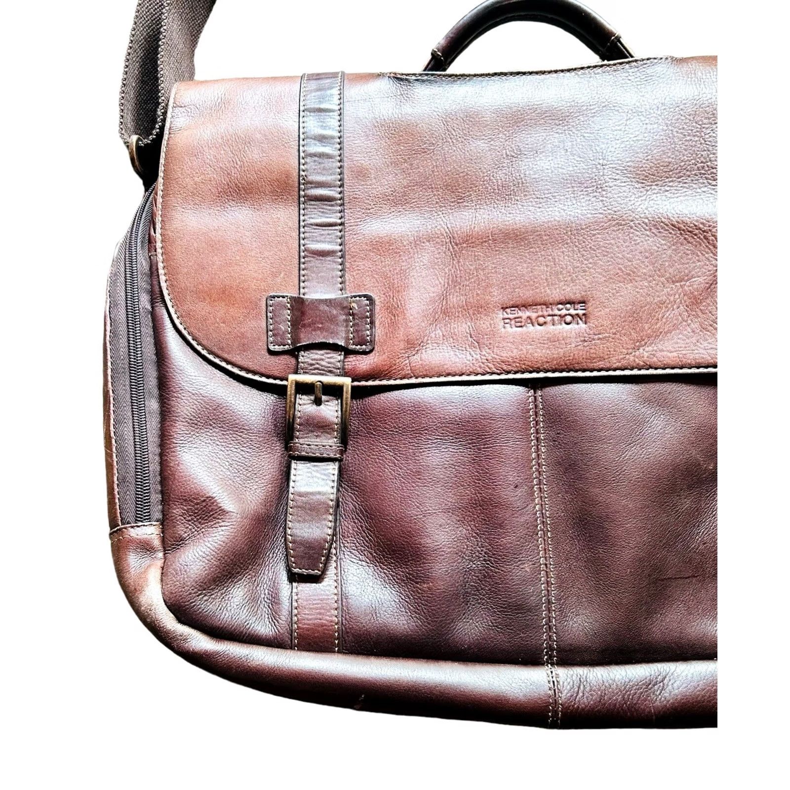 Kenneth Cole KENNETH COLE REACTION Show Business Messenger Briefcase Laptop Bag Leather Bag Brown Leather 17 in 14 in 4 in Mens Large Size ONE SIZE - 5 Thumbnail