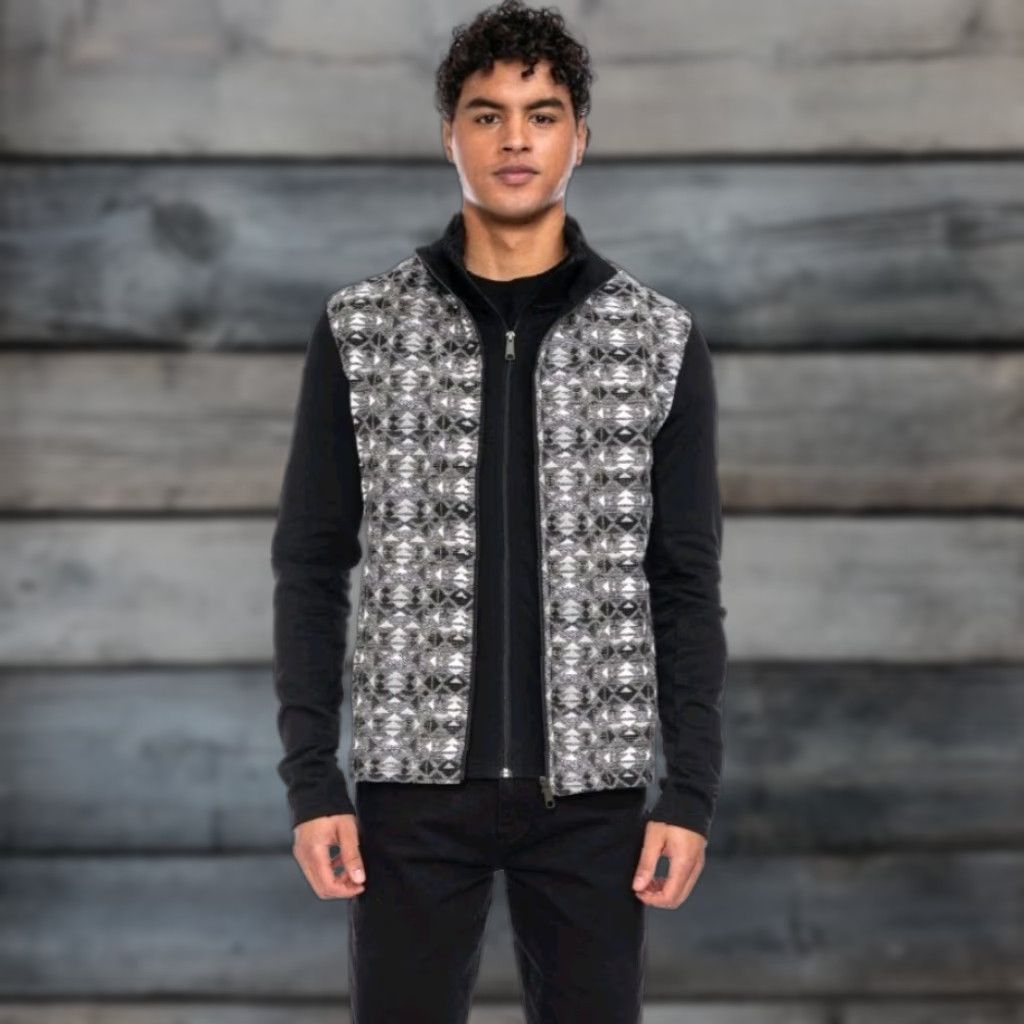 Vintage Ato Berlin Mens Jacket 2XL Dual Layer Full Zip Aztec Laser Black Gray White Stand-Up Collar Slim Regular Size US XXL / EU 58 / 5 - 1 Thumbnail