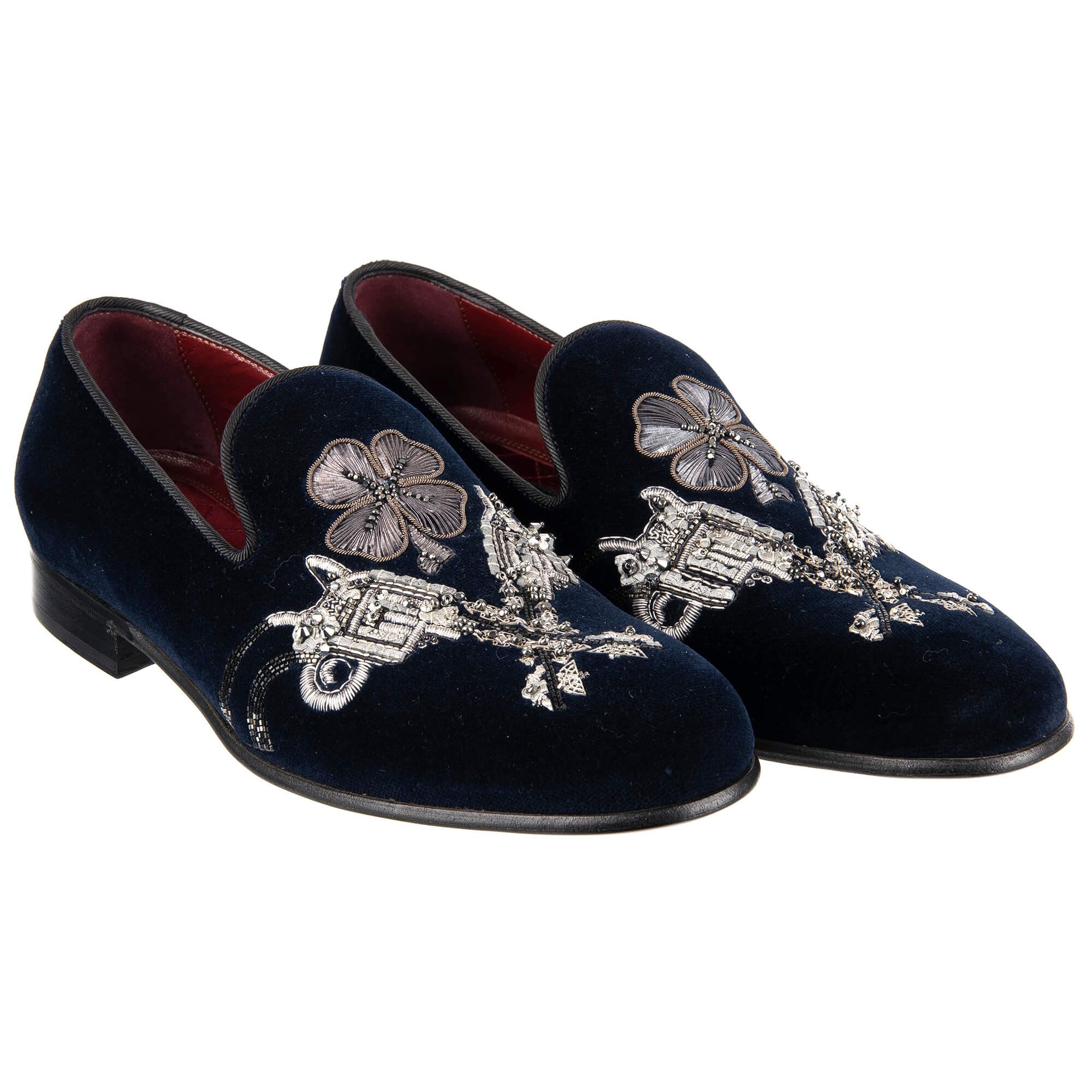 Dolce & Gabbana o1y0125 Velvet Embellished Loafers in Navy Blue Size US 6.5 / EU 39-40 - 2 Thumbnail