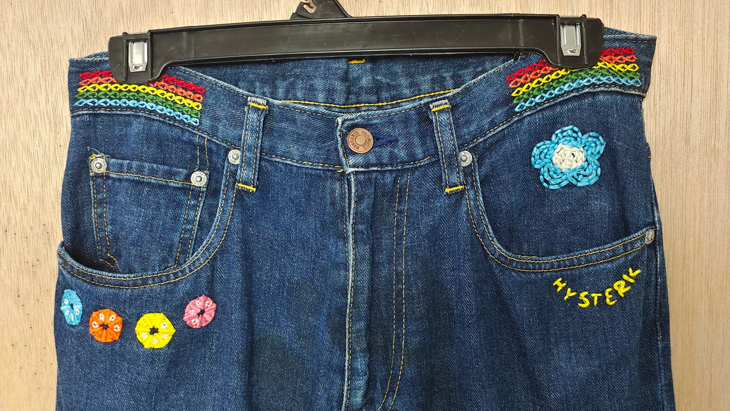 Hysteric Glamour × If Six Was Nine × Le Grande Bleu (L.G.B.) HYSTERIC GLAMOUR HIPPIE HANDSTITCH BLUE DENIM FLARE JEANS Size 30" / US 8 / IT 44 - 3 Thumbnail