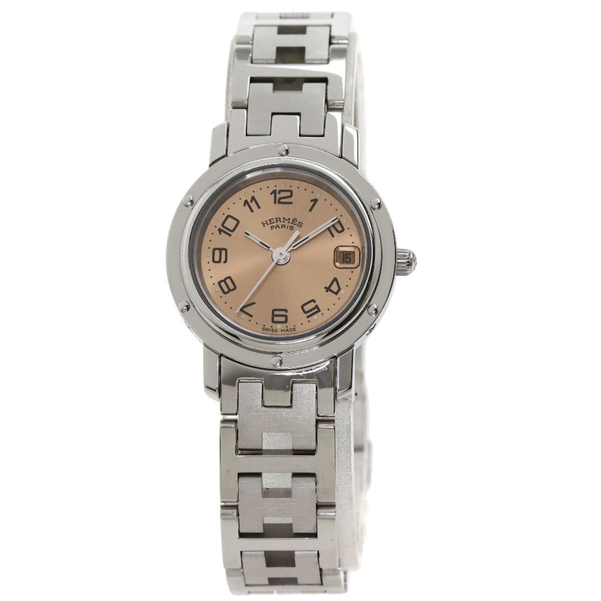 image of Hermes Cl4.210 Clipper Watch Stainless Steel Ss Ladies in Black, Women's
