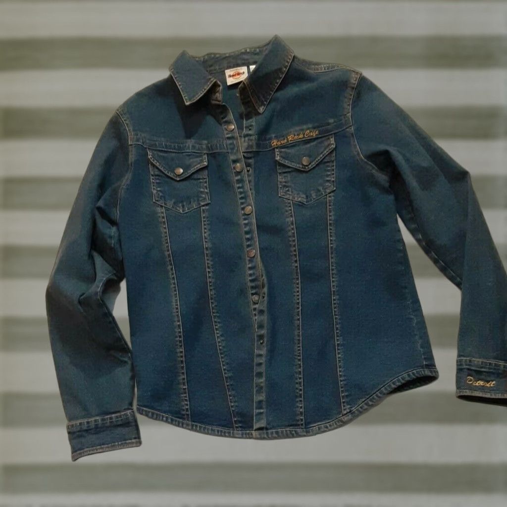 Hard Rock Cafe VINTAGE Hard Rock Cafe Detroit- Jeans Jacket 90s womans medium Jeans Jacket Blues 90s Womens Mens Size 42" / US 20 - 1 Thumbnail