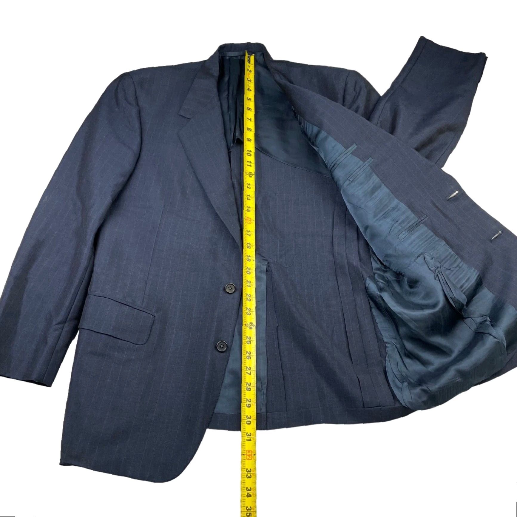 Vintage VTG Oxxford Clothes Men’s Manhattan Lightweight Suit Navy Blue Stripe 43R 34x30 Two-Button Blazer Pleated Pants Wool 2 Piece Vintage Mens Size 34R - 7 Thumbnail
