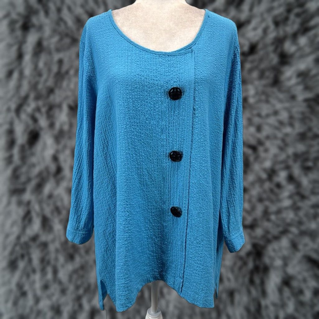Vintage Ali Miles Tunic Top Shirt Sz Large Women’s Blue Lagenlook Black Buttons Crinkle Size L / US 10 / IT 46 - 1 Thumbnail