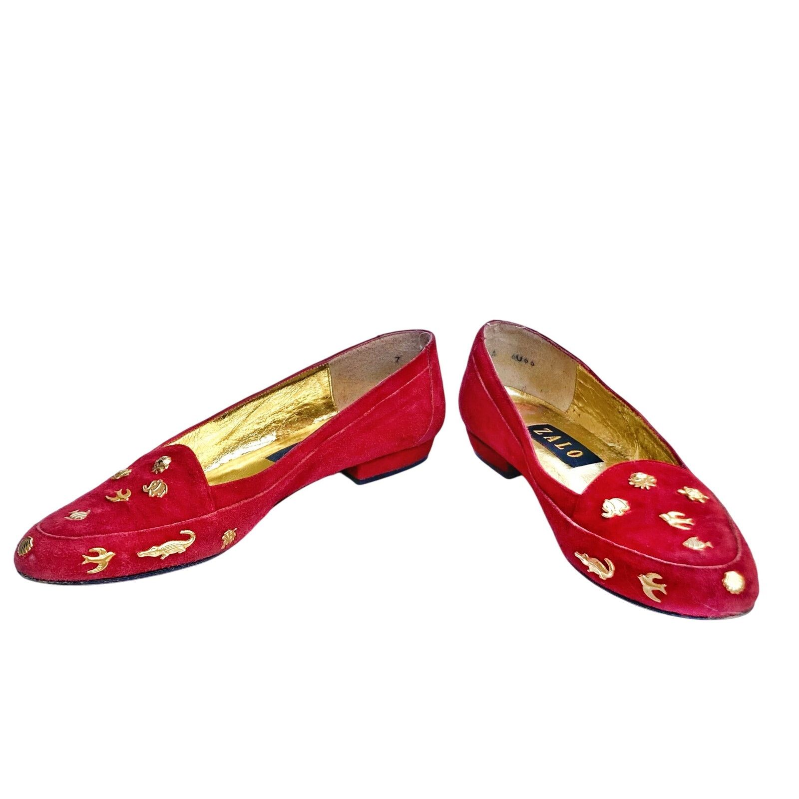 Vintage Vintage Zalo Red Suede Gold Charm Loafers | Handmade Spain Size US 7 / IT 37 - 17 Thumbnail