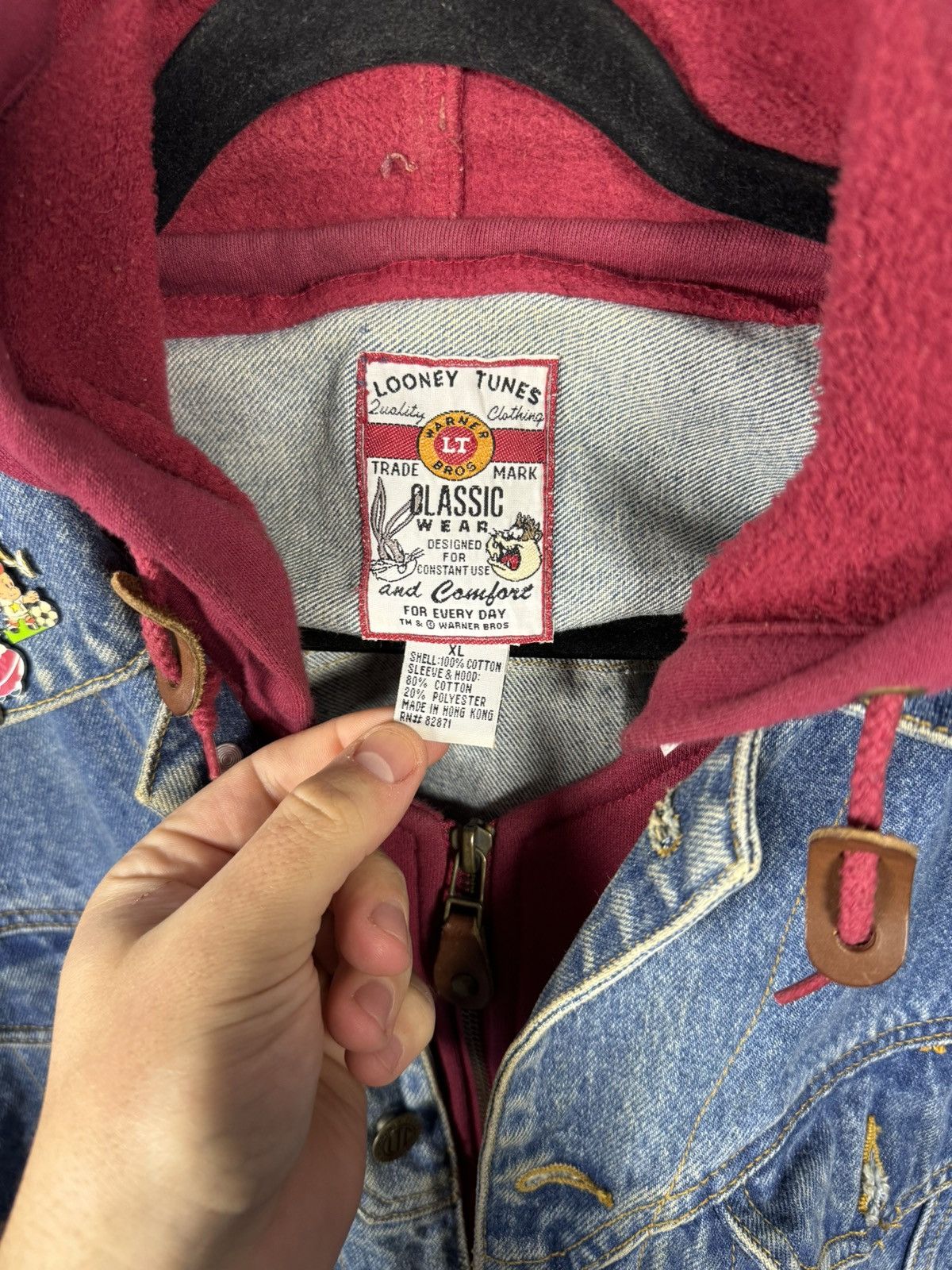 Vintage × Warner Bros All Folks Looney Tunes 1995 WB Hoodie Vest Jacket XL Denim Size US XL / EU 56 / 4 - 14 Thumbnail