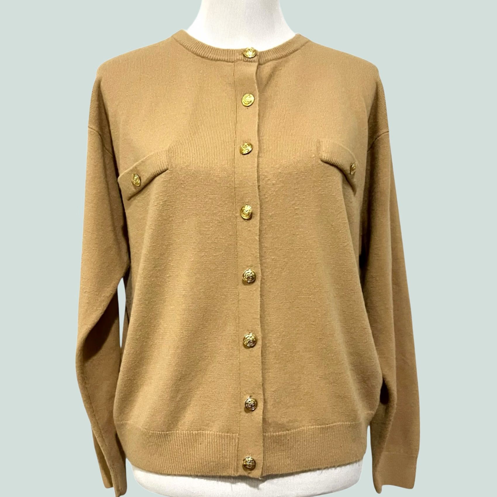 Vintage VINTAGE Milano Cardigan Sweater Tan Gold Tone Buttons Crew Neck XL Womens 90s Classic City Preppy Money Stylish Knits Sweater Size XL / US 12-14 / IT 48-50 - 1 Thumbnail
