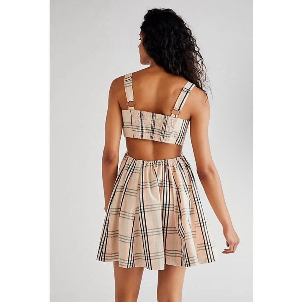 Free People NWOT Free People $138 Plaid Cutout Mini Dress Size Small Size S / US 4 / IT 40 - 3 Thumbnail