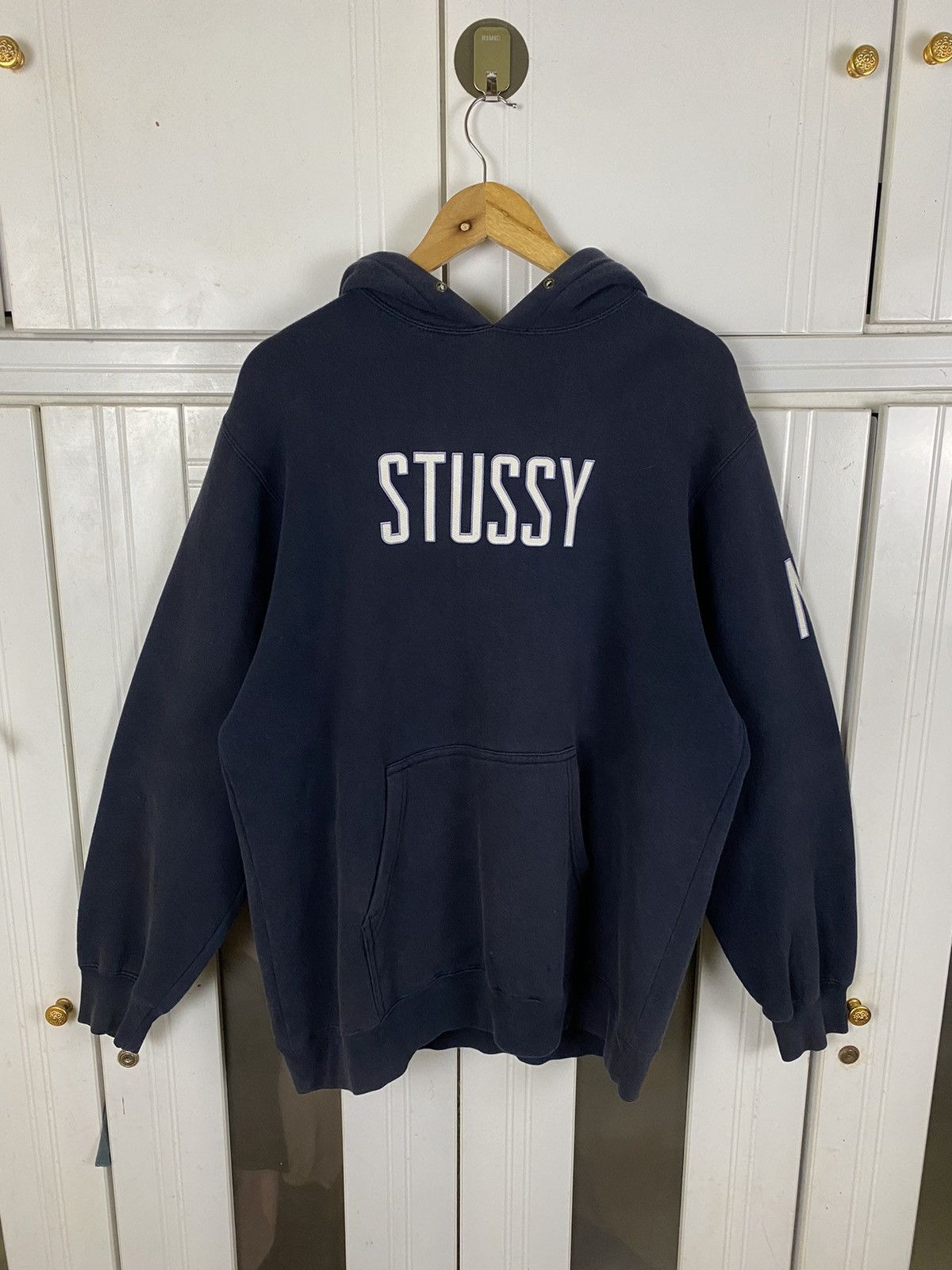 Pre-owned Stussy X Vintage Stussy Spellout Hoodies In Navy