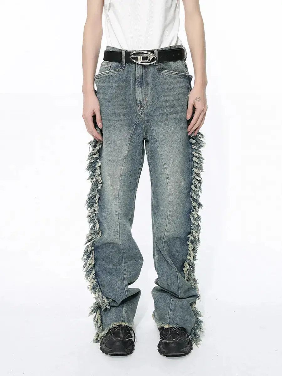 Japanese Brand Retro loose high street fringed patchwork jeans Size US 32 / EU 48 - 5 Thumbnail