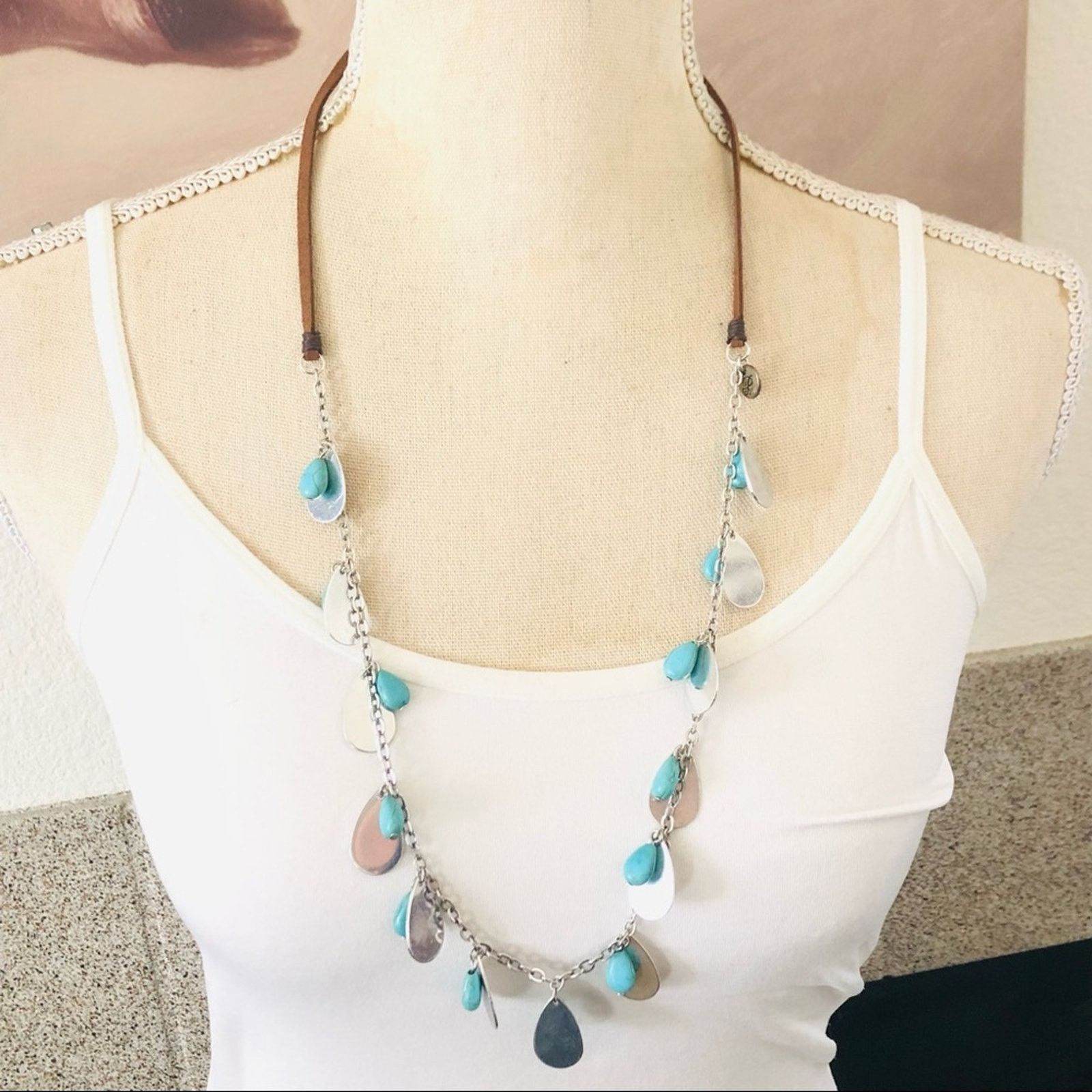 Jewelry Plunder teardrop turquoise suede cord adjustable necklace Size ONE SIZE - 1 Thumbnail