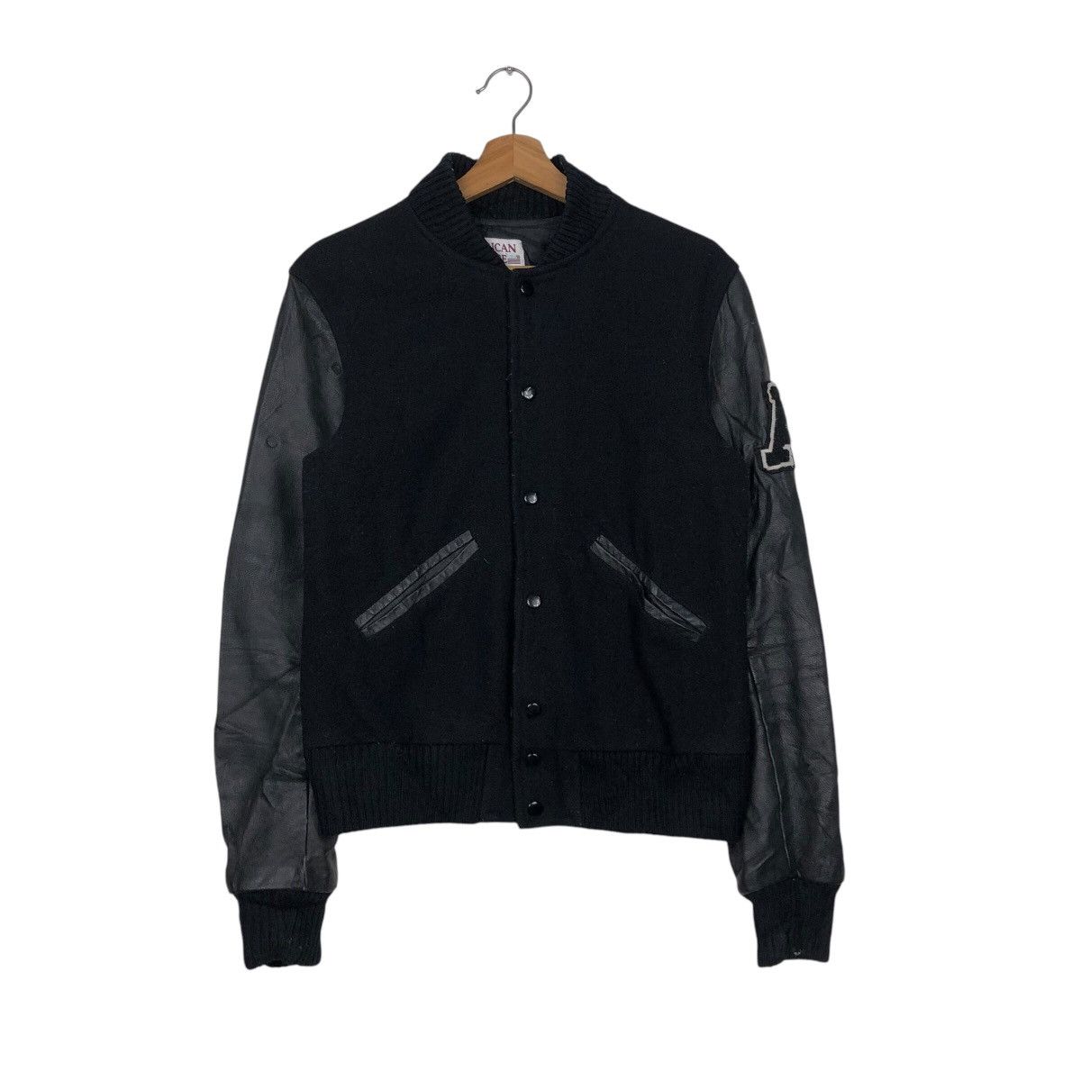 Japanese Brand 📌Iconic Black Vtg Varsity Leather Jacket American College Size US XS / EU 42 / 0 - 2 Thumbnail