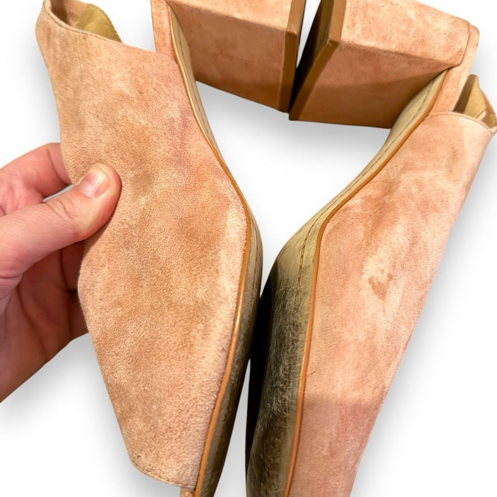 Anthropologie Anthropologie M4d3 Safi Suede Block Peep Toe Slingback Heels Size US 9 / IT 39 - 9 Thumbnail