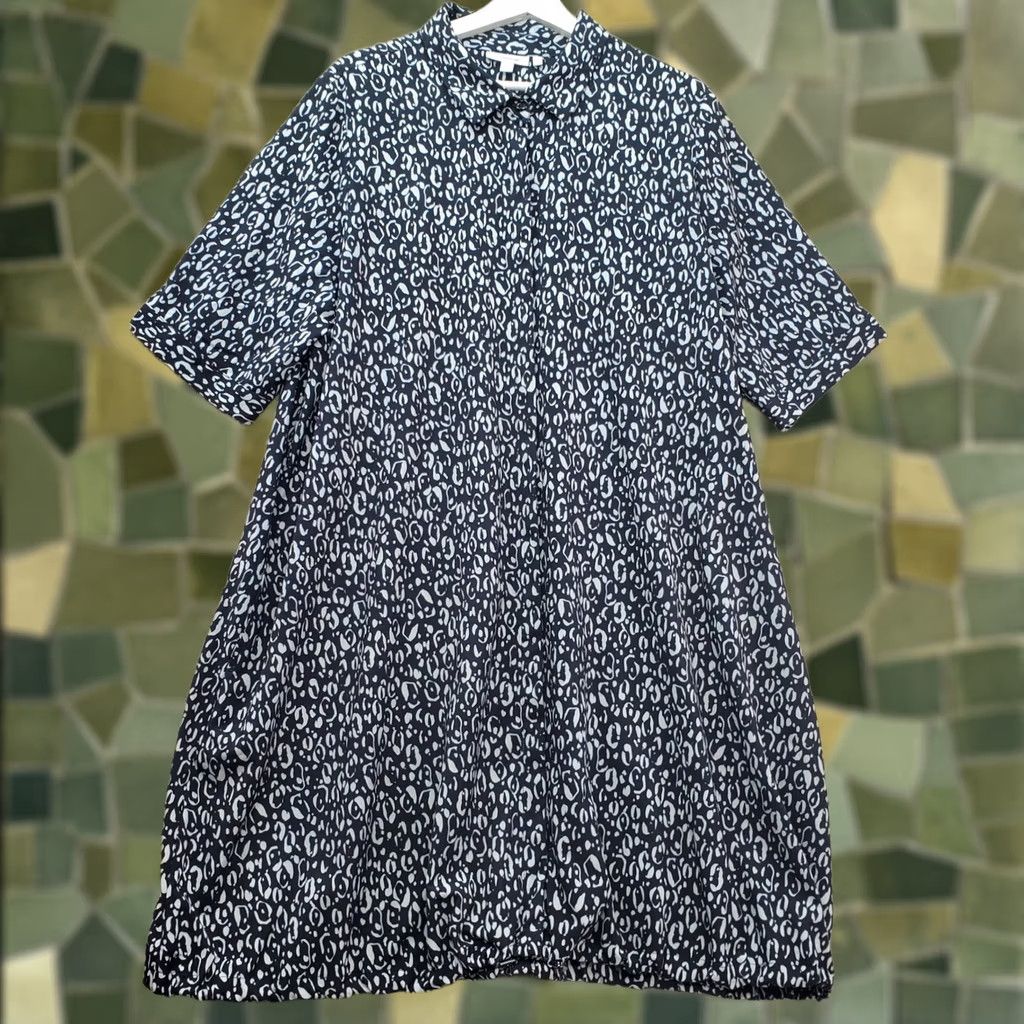 Vintage Chico's Shift Dress Women's XL Blue White Patterned Button Front Drawcord Hem Size XL / US 12-14 / IT 48-50 - 1 Thumbnail