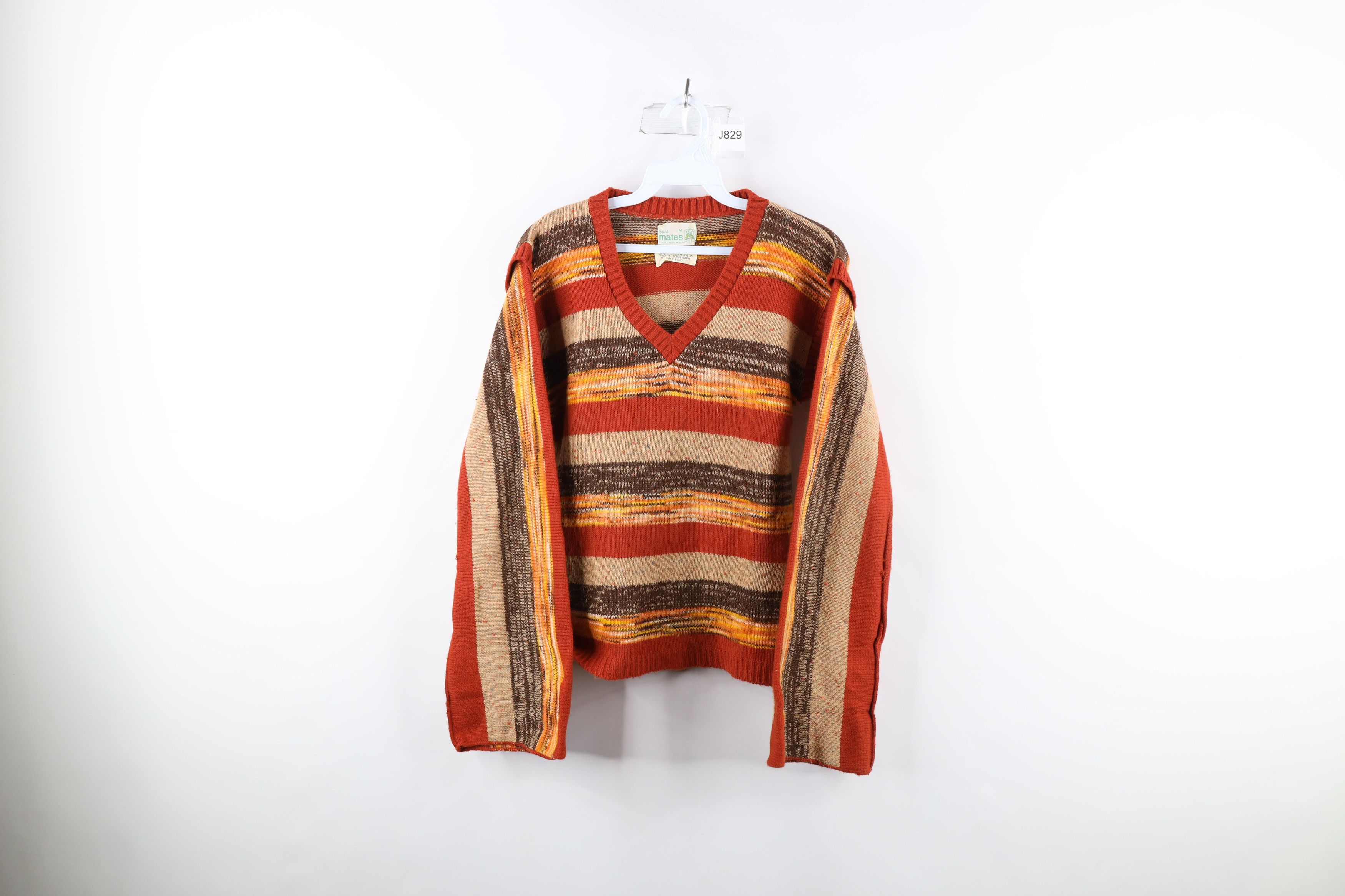 Vintage 60s 70s Boho Chic Knit Flared Sleeve V-Neck Sweater