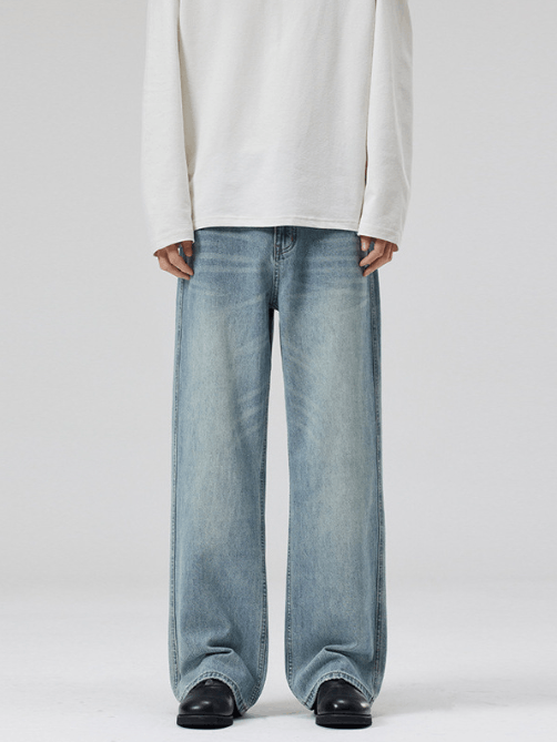 Trendy light blue washed straight jeans y2k