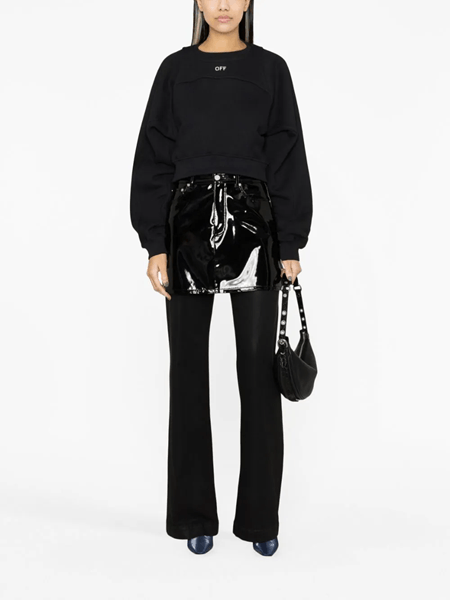 Off-White o1mle0824 Stamp Round Crop Crewneck in Black Size L / US 10 / IT 46 - 2 Thumbnail