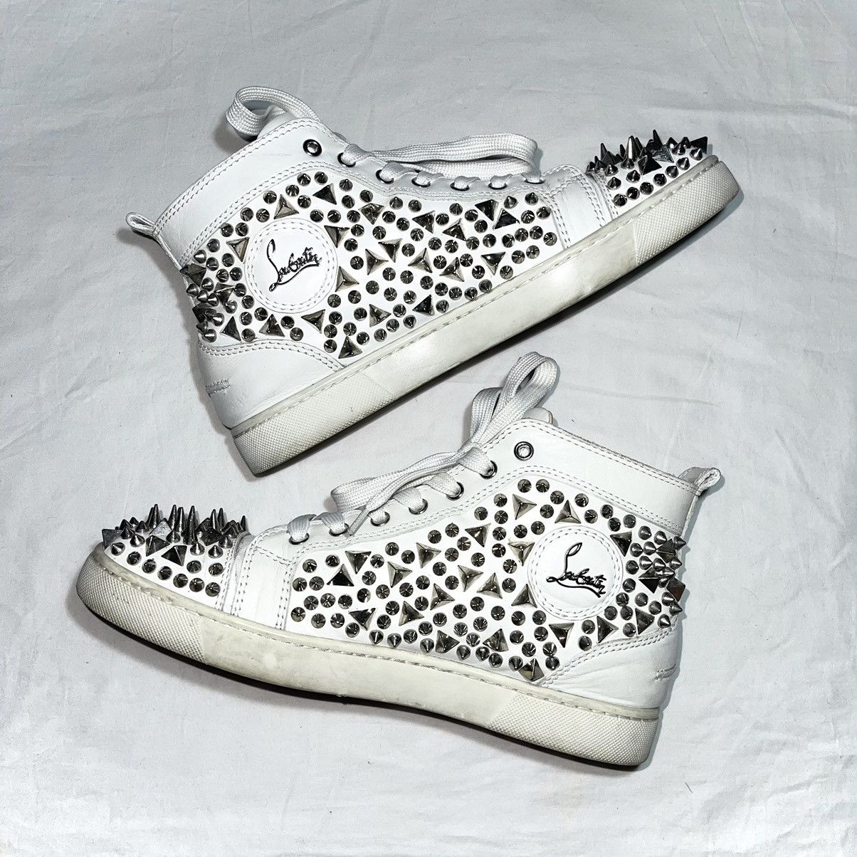Christian Louboutin Christian Louboutin white Pik Pik high-top studded sneakers Size US 9 / EU 42 - 3 Thumbnail