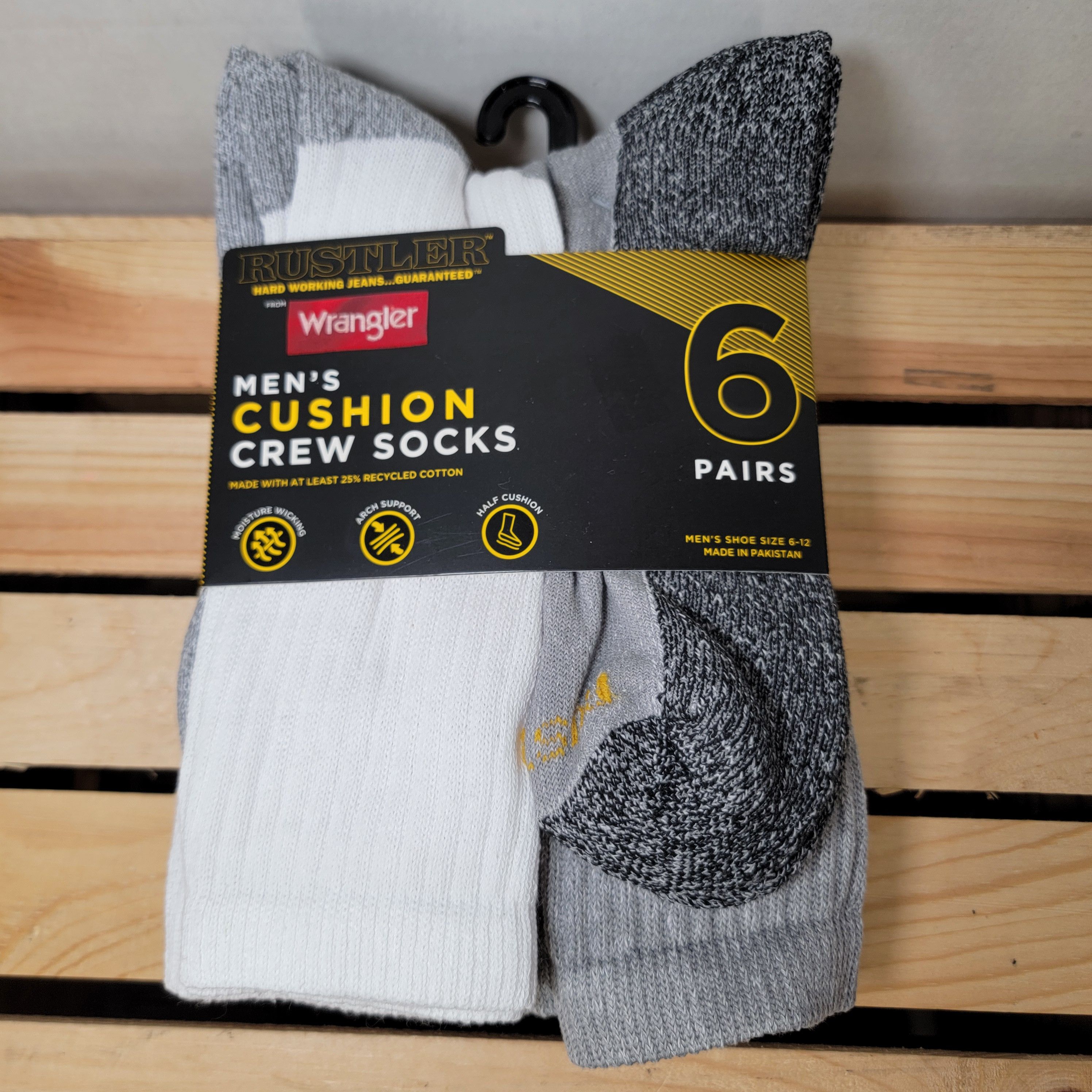 Rustler 6 Pair Rustler Wrangler Men's Crew Socks-Shoe Size 6-12 NWT Size ONE SIZE - 1 Thumbnail