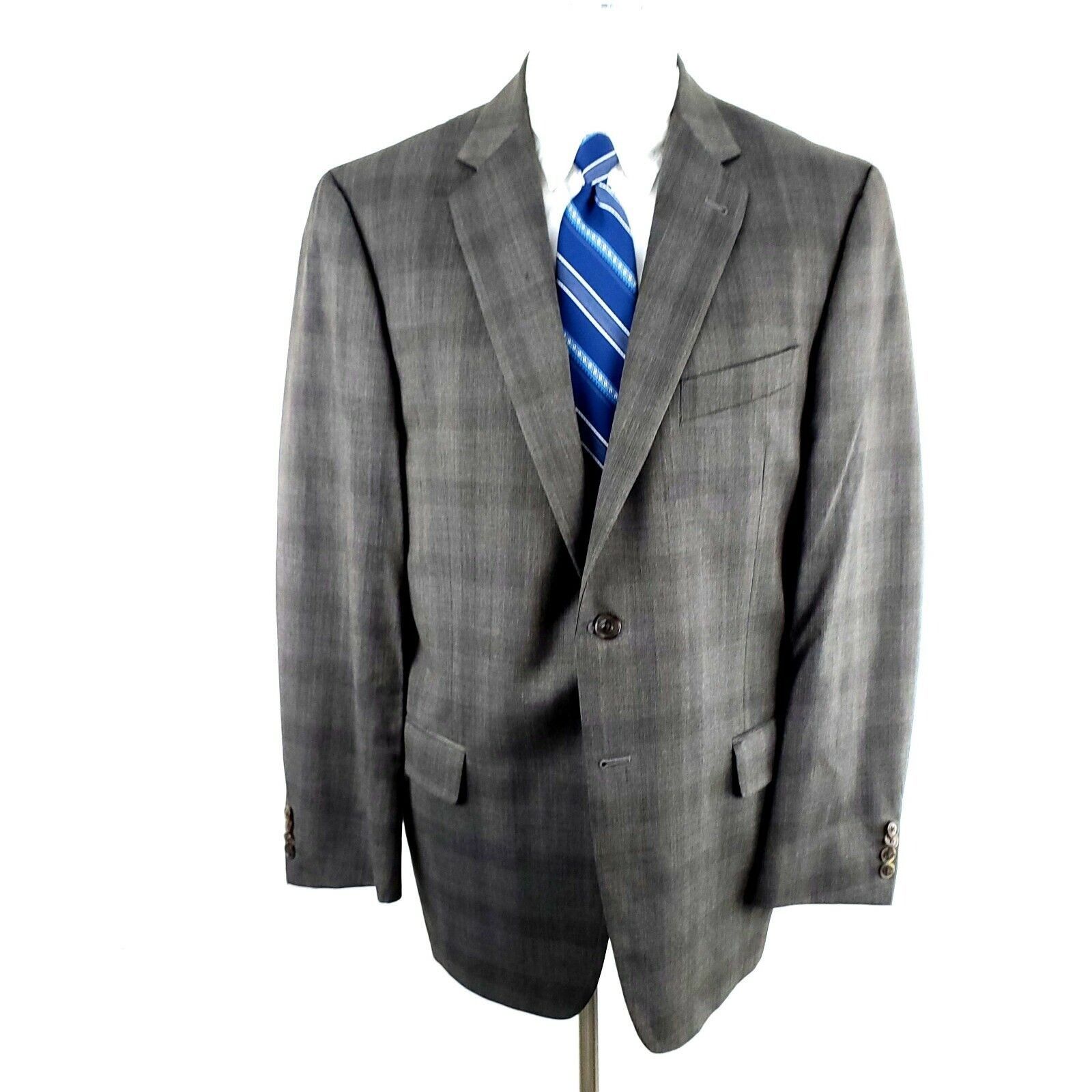 Joseph Abboud Joseph Abboud 40R 2 Button Plaid Gray Wool Blazer Super 120s Size 40R - 2 Thumbnail