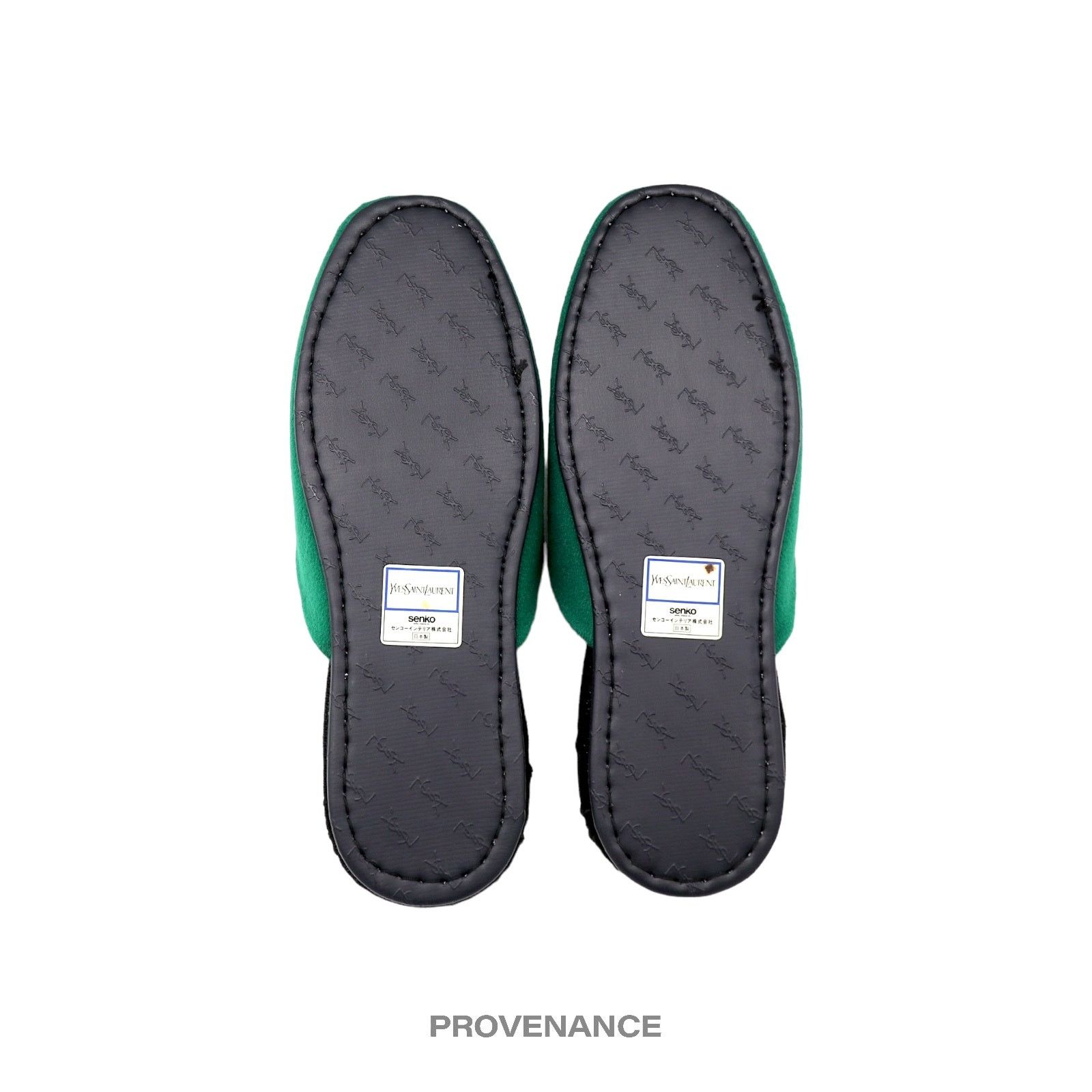 Yves Saint Laurent 🔴 Yves Saint Laurent YSL Logo Slipper - Green Velour Size US 8 / IT 38 - 6 Thumbnail
