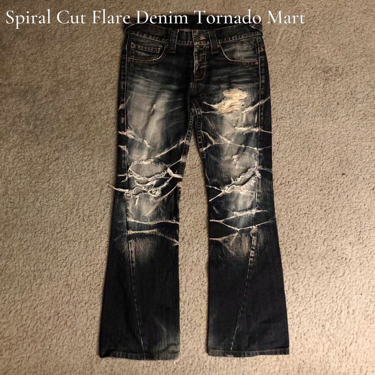 image of Hysteric Glamour x If Six Was Nine Spiral Cut Flare Denim Jeans Tornado Mart in Blue (Size 31)