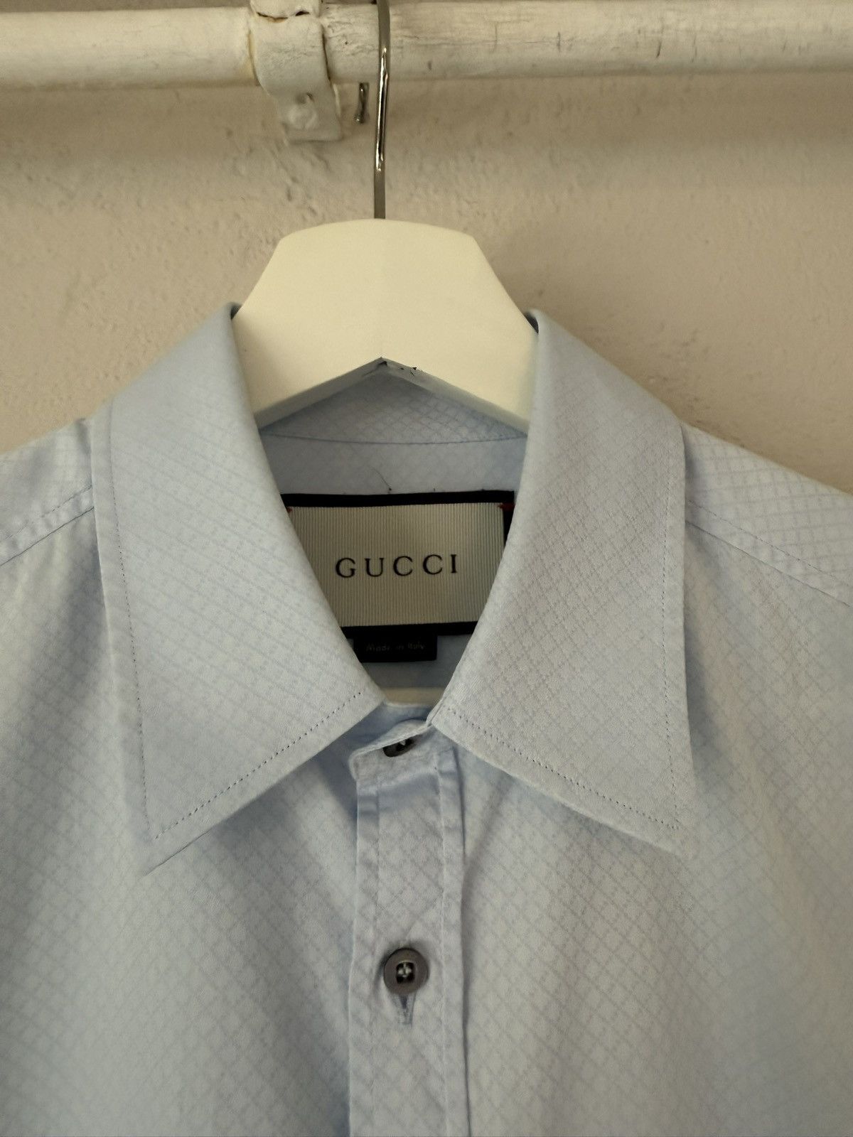 Gucci Light Blue Shirt with Micro Diamond Pattern Size US M / EU 48-50 / 2 - 3 Thumbnail