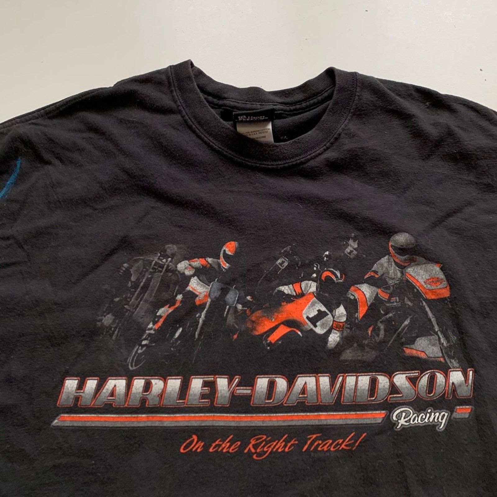 Harley Davidson × Vintage Vintage Y2K Harley Davidson Racing T Shirt XL Faded Black Size US XL / EU 56 / 4 - 2 Thumbnail