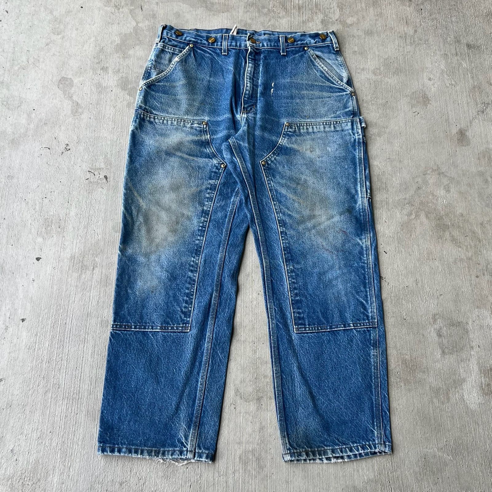 Carhartt × Vintage Carhartt faded denim blue jean double knee work wear pants Size US 35 - 1 Thumbnail