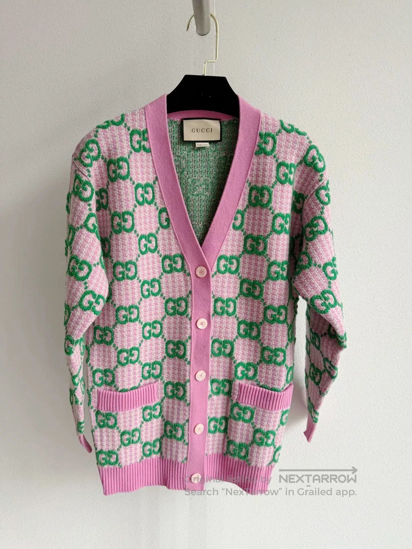 Gucci Gucci Pink Green Logo Cardigan. Size XS / US 0-2 / IT 36-38 - 2 Thumbnail