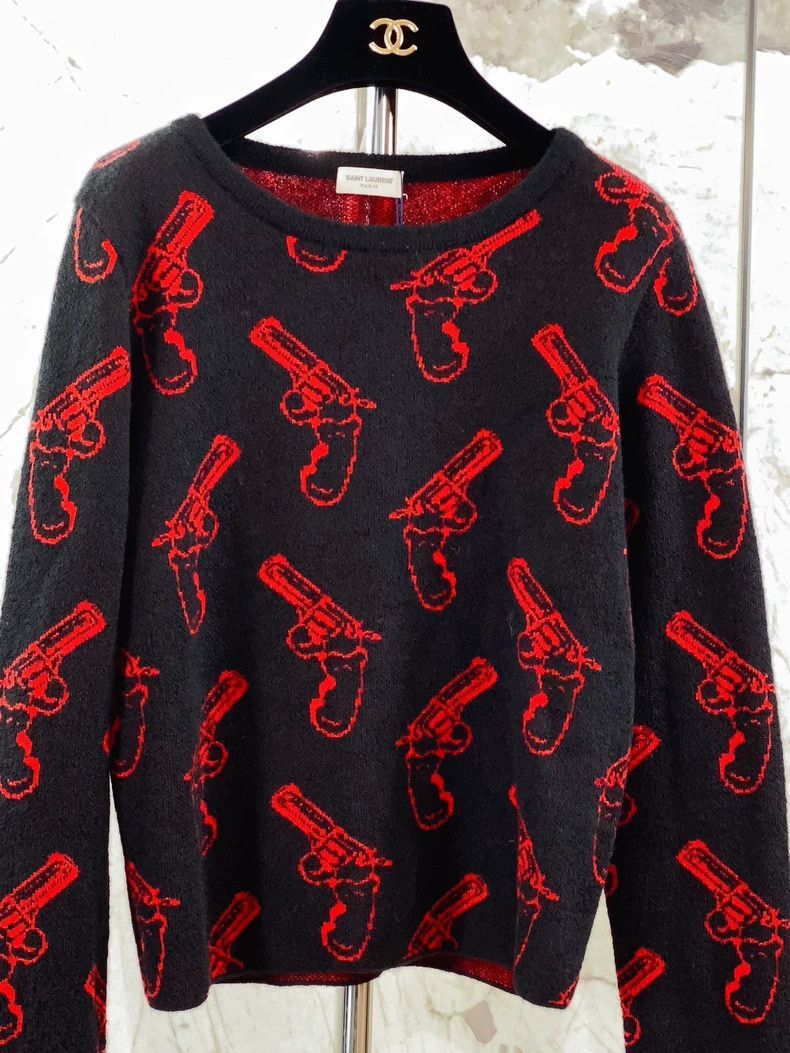 Saint Laurent Paris Saint Laurent Paris Red pistol printed wool knitted sweater Size US L / EU 52-54 / 3 - 4 Thumbnail