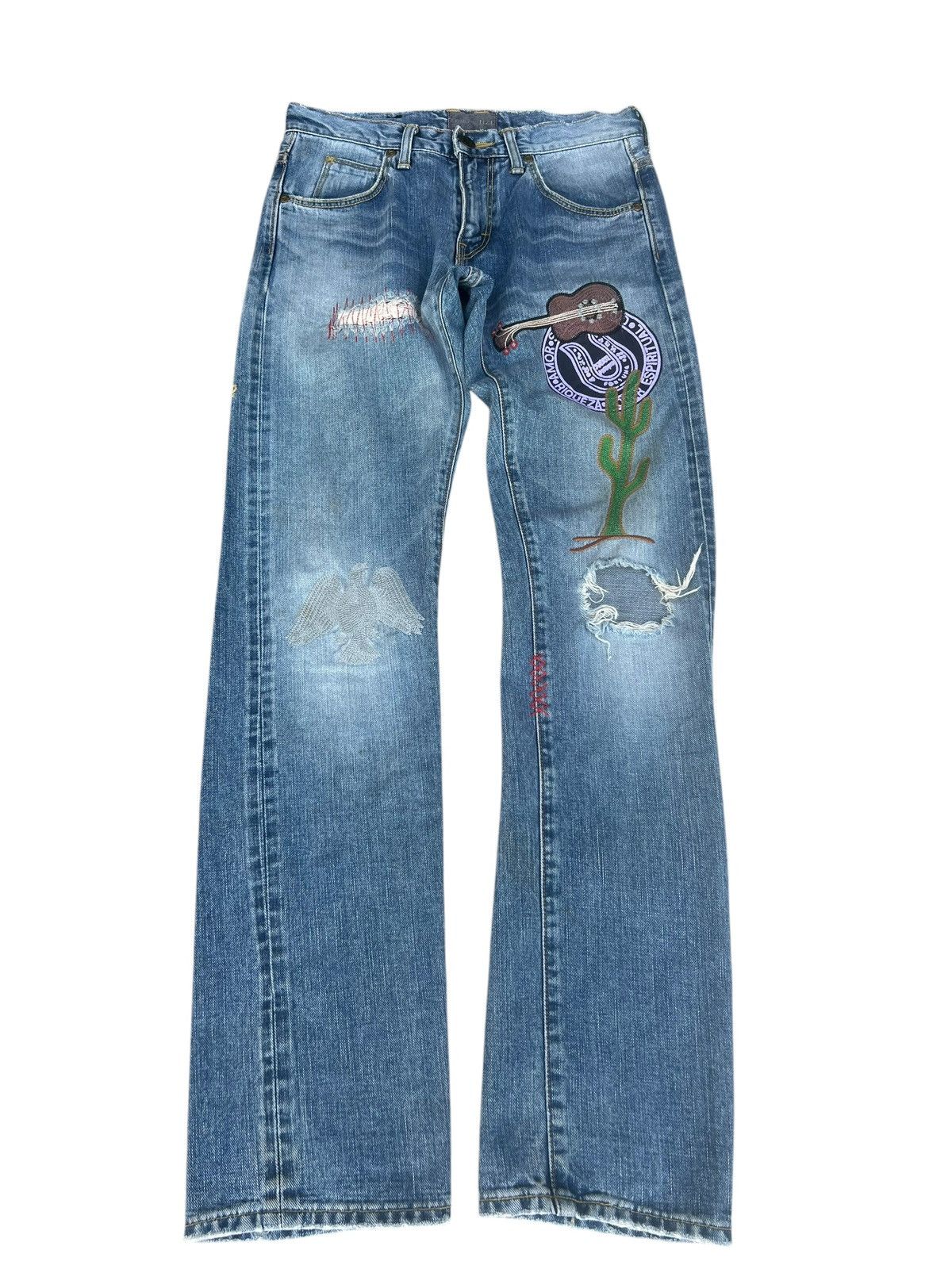 Lee Lee X TMT Japan Distress Embroidery Denim Selvedge Jeans Size US 29 - 1 Thumbnail