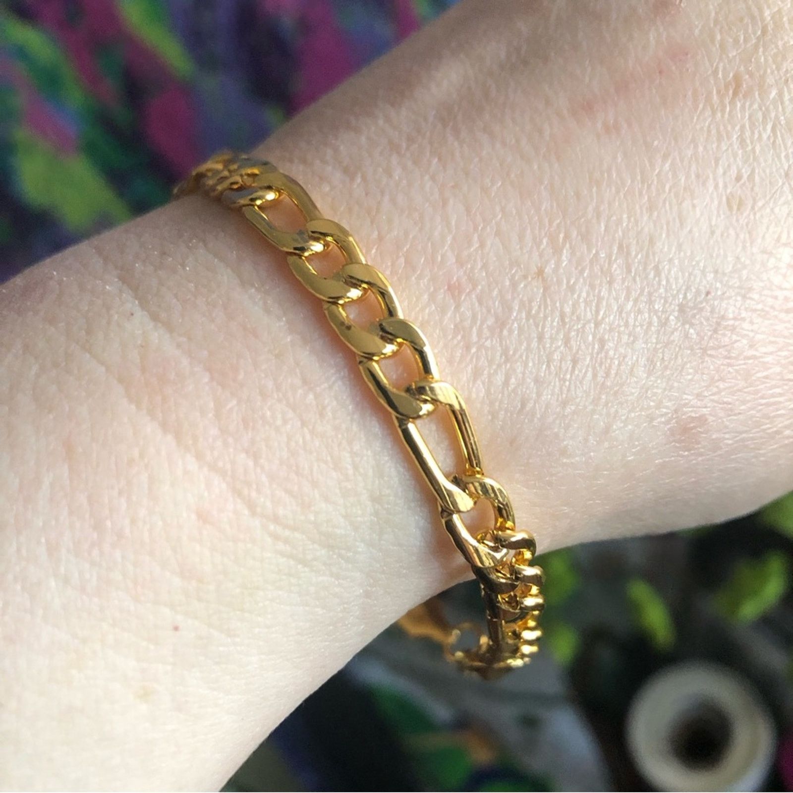 Jewelry Ladies 6mm 18k gold plated steel figaro chain bracelet Size ONE SIZE - 1 Thumbnail